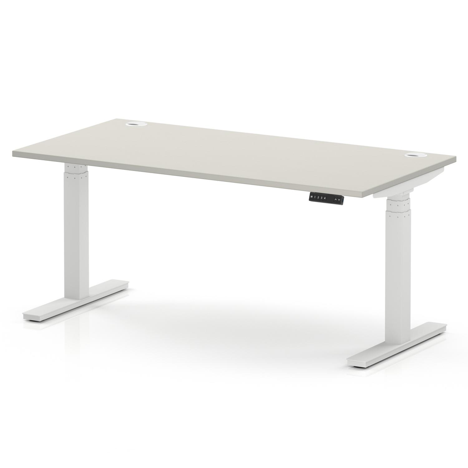 Air 1600 x 800mm Height Adjustable Office Desk Dove Grey Top Cable Ports White Leg Air 1600 x 800mm Height Adjustable Office Desk Dove Grey Top Cable Ports White Leg