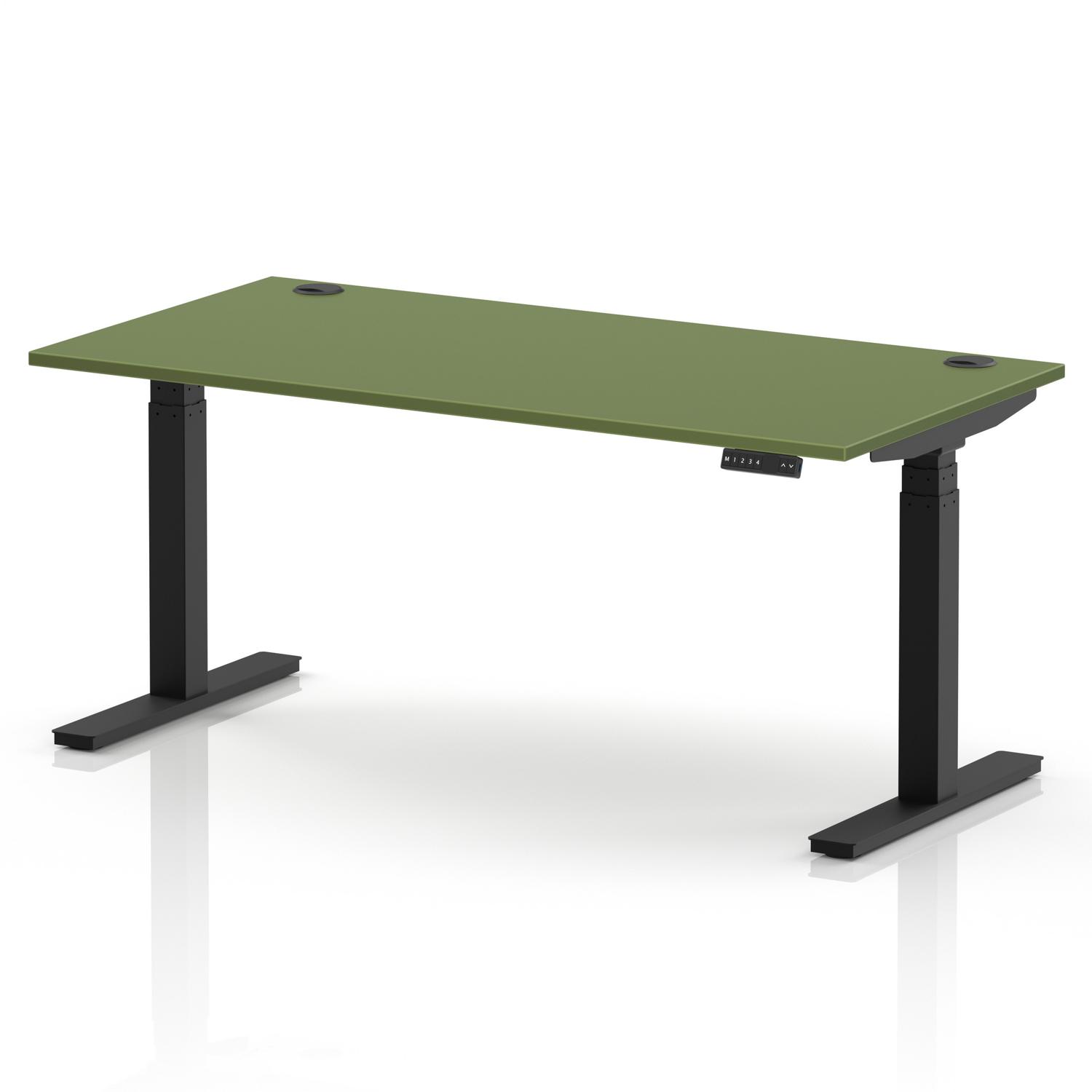 Air 1600 x 800mm Height Adjustable Office Desk Moss Green Top Cable Ports Black Leg Air 1600 x 800mm Height Adjustable Office Desk Moss Green Top Cable Ports Black Leg