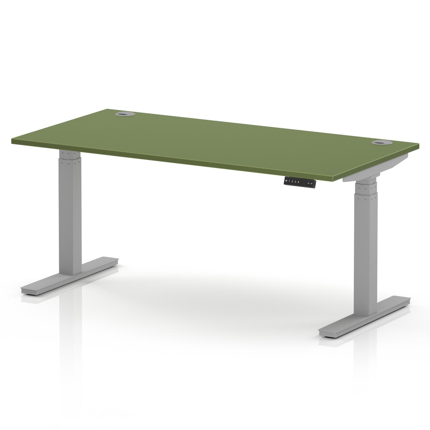 Air 1600 x 800mm Height Adjustable Office Desk Moss Green Top Cable Ports Silver Leg Air 1600 x 800mm Height Adjustable Office Desk Moss Green Top Cable Ports Silver Leg