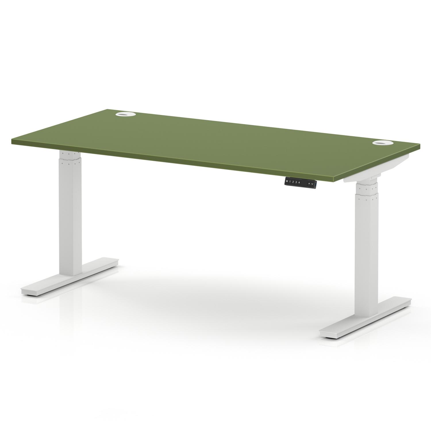 Air 1600 x 800mm Height Adjustable Office Desk Moss Green Top Cable Ports White Leg Air 1600 x 800mm Height Adjustable Office Desk Moss Green Top Cable Ports White Leg