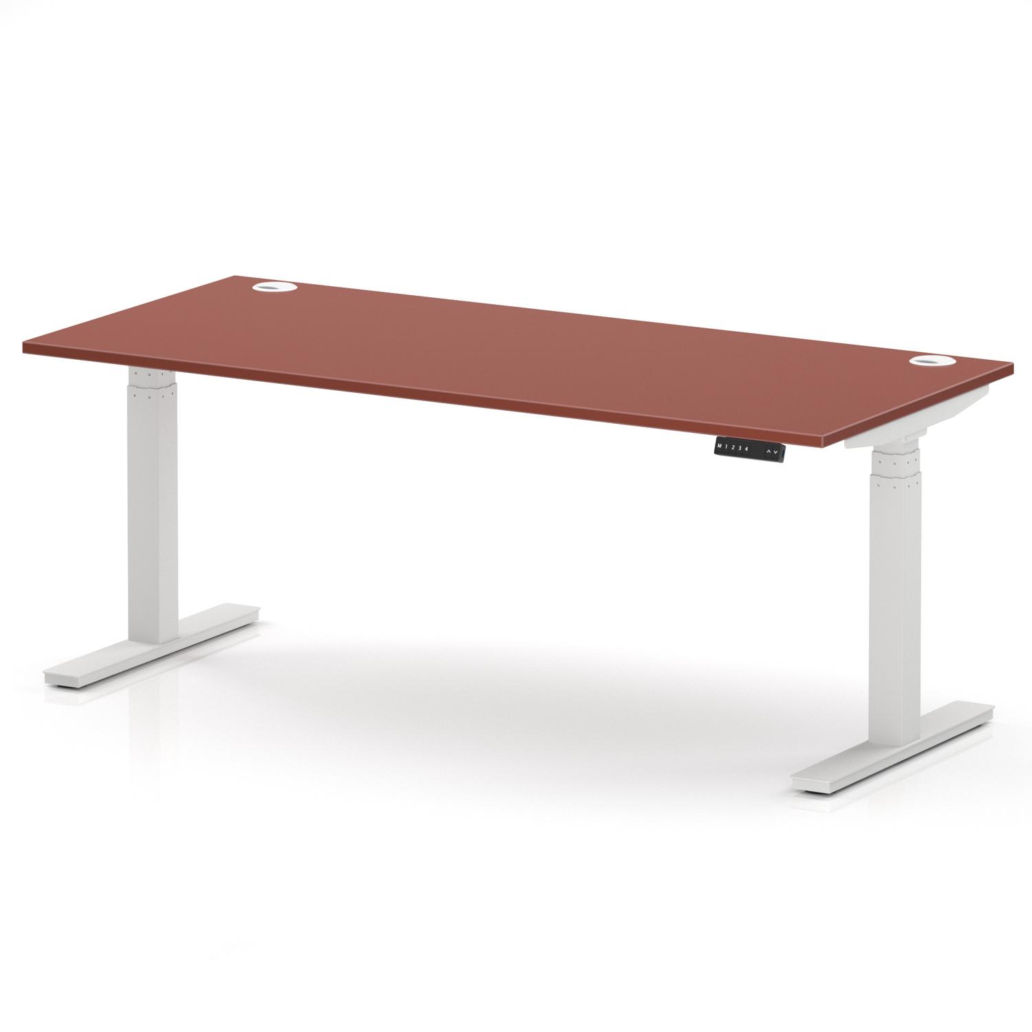 Air 1800 x 800mm Height Adjustable Office Desk Brick Red Top Cable Ports White Leg Air 1800 x 800mm Height Adjustable Office Desk Brick Red Top Cable Ports White Leg