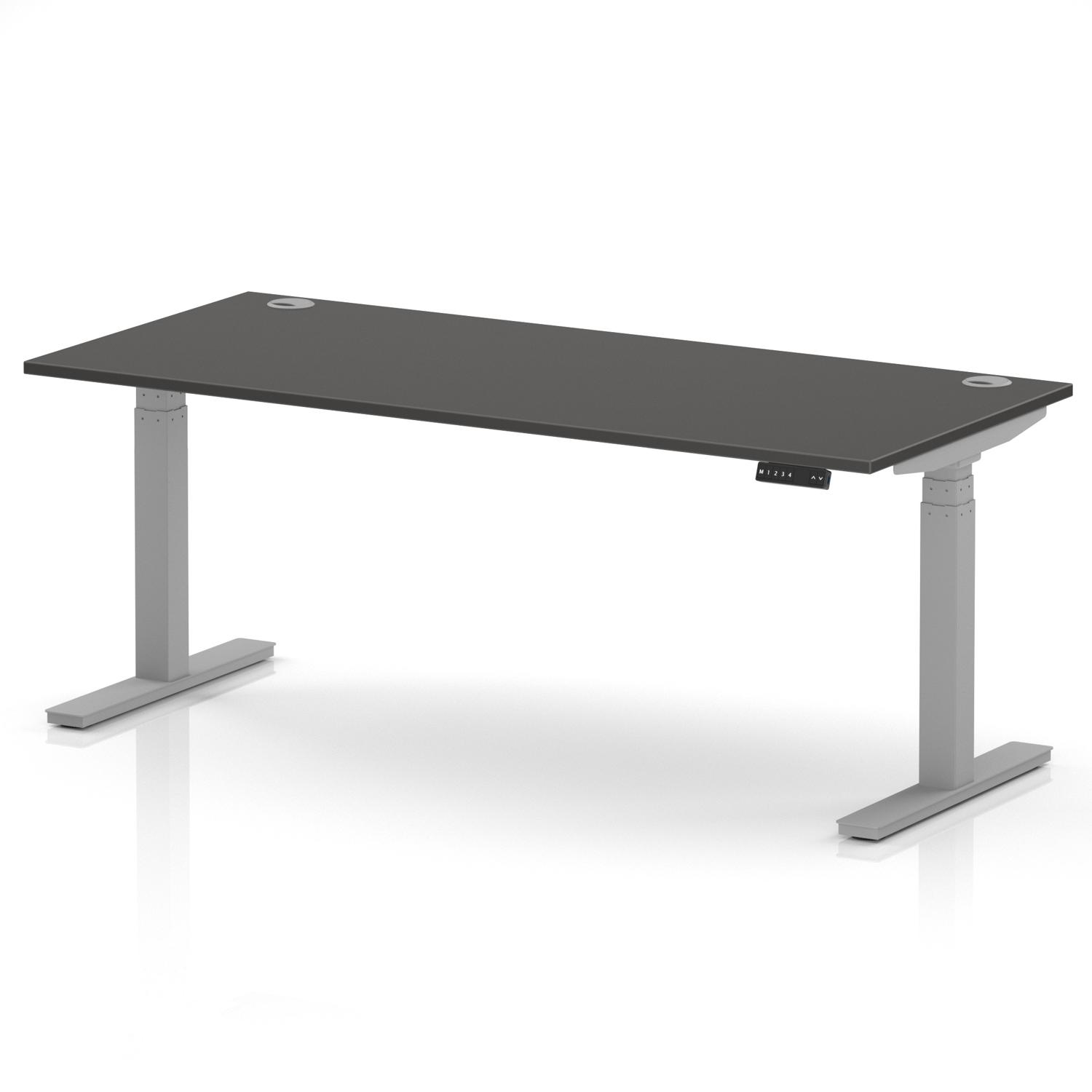 Air 1800 x 800mm Height Adjustable Office Desk Carbon Grey Top Cable Ports Silver Leg Air 1800 x 800mm Height Adjustable Office Desk Carbon Grey Top Cable Ports Silver Leg
