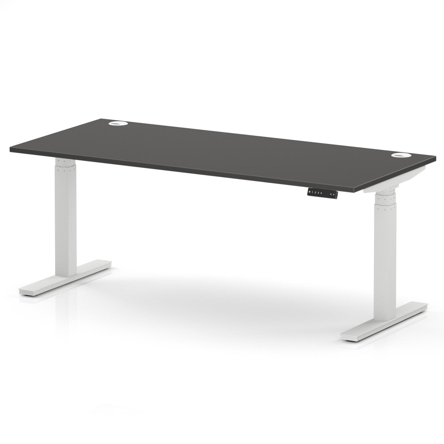 Air 1800 x 800mm Height Adjustable Office Desk Carbon Grey Top Cable Ports White Leg