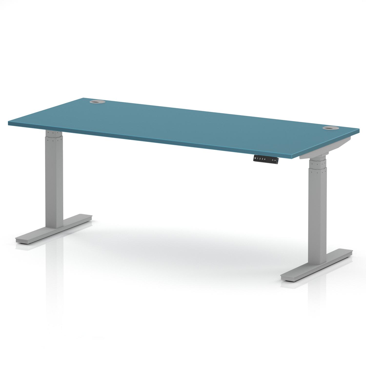 Air 1800 x 800mm Height Adjustable Office Desk Dark Teal Top Cable Ports Silver Leg Air 1800 x 800mm Height Adjustable Office Desk Dark Teal Top Cable Ports Silver Leg