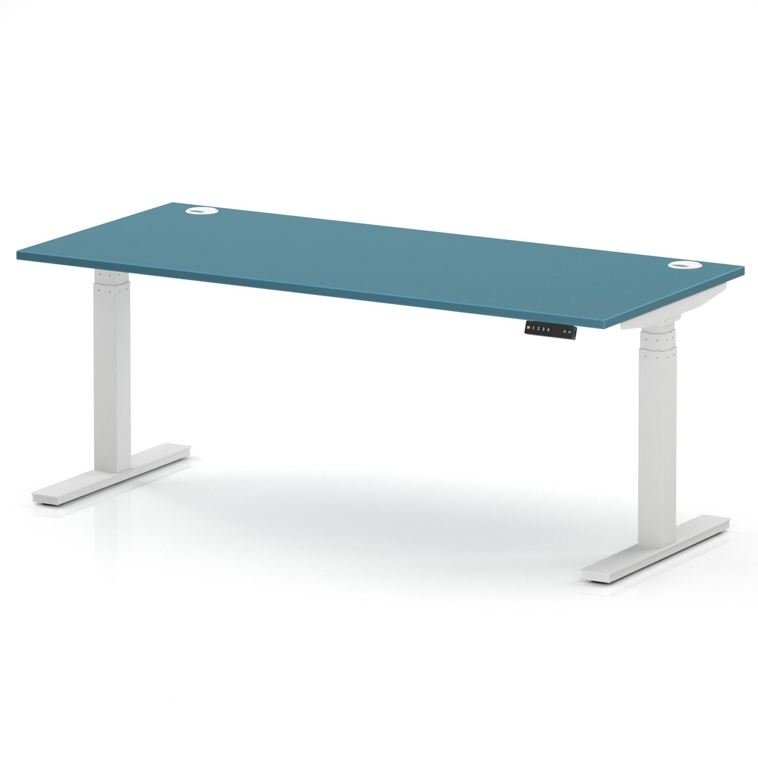 Air 1800 x 800mm Height Adjustable Office Desk Dark Teal Top Cable Ports White Leg Air 1800 x 800mm Height Adjustable Office Desk Dark Teal Top Cable Ports White Leg