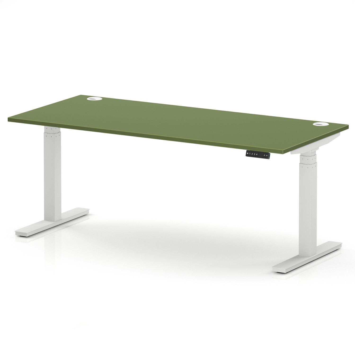 Air 1800 x 800mm Height Adjustable Office Desk Moss Green Top Cable Ports White Leg Air 1800 x 800mm Height Adjustable Office Desk Moss Green Top Cable Ports White Leg