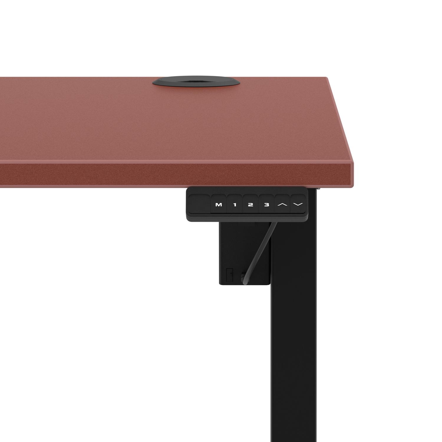 Air Lite 1200 x 800mm Height Adjustable Office Desk Brick Red Top Cable Ports Black Leg Air Lite 1200 x 800mm Height Adjustable Office Desk Brick Red Top Cable Ports Black Leg