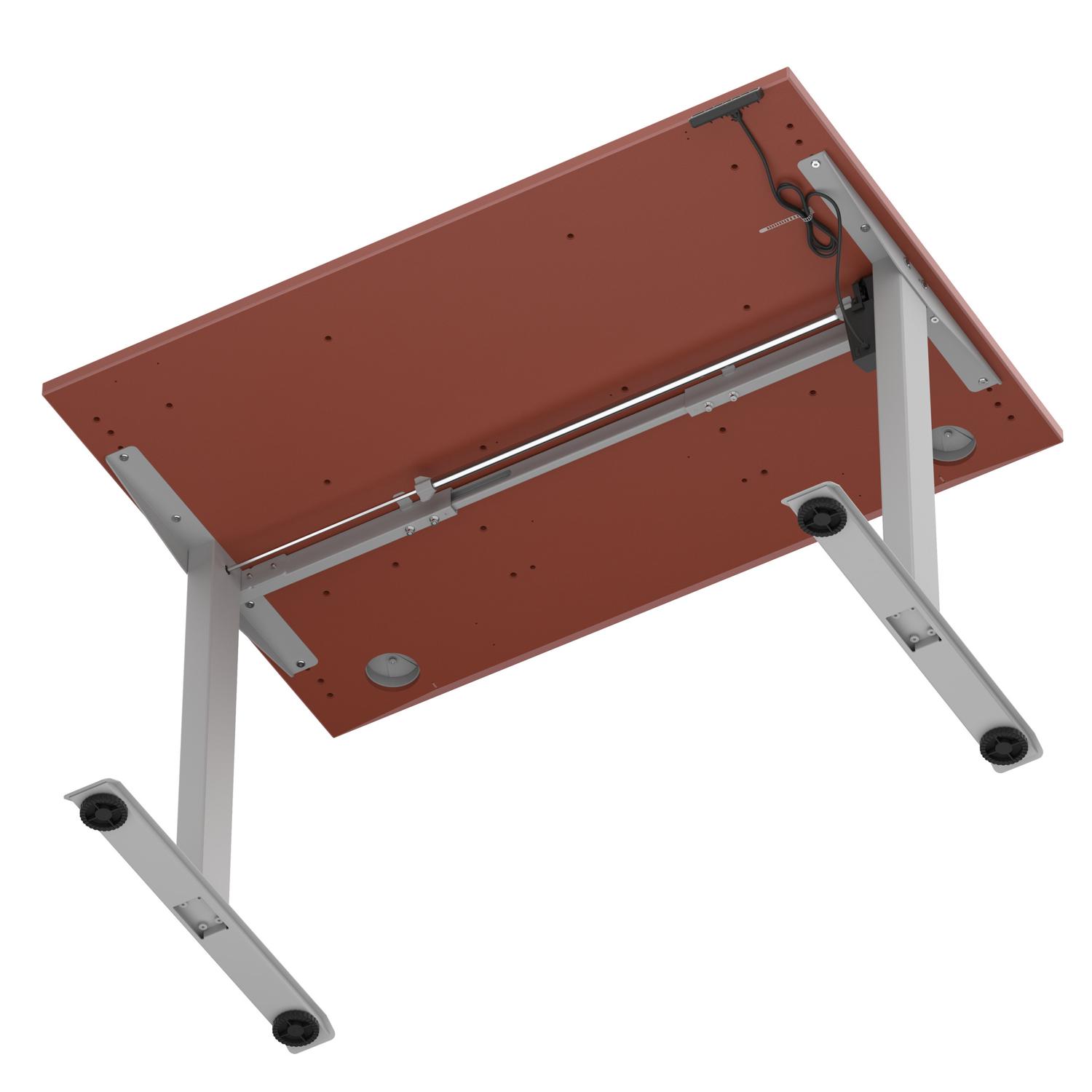 Air Lite 1200 x 800mm Height Adjustable Office Desk Brick Red Top Cable Ports Silver Leg Air Lite 1200 x 800mm Height Adjustable Office Desk Brick Red Top Cable Ports Silver Leg