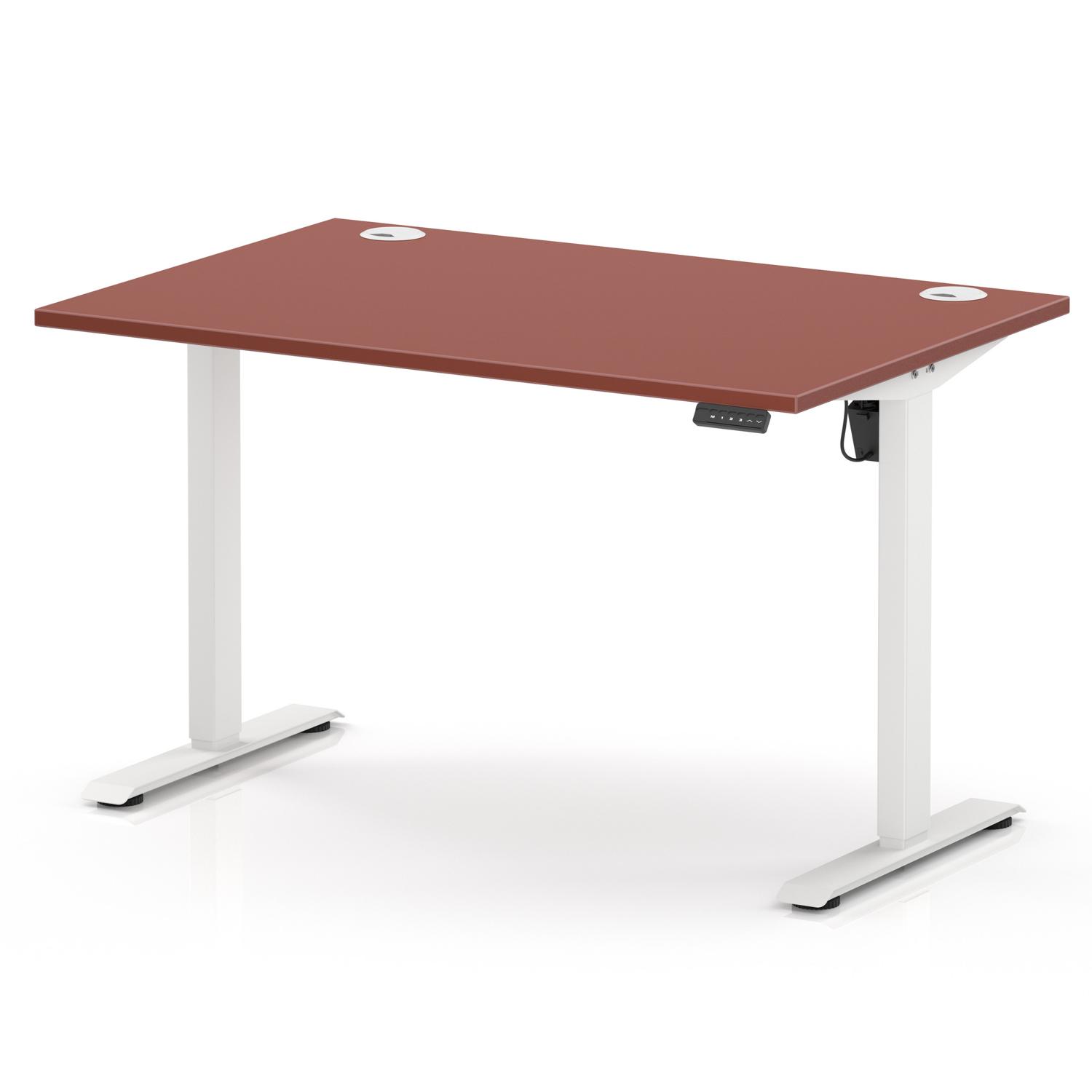 Air Lite 1200 x 800mm Height Adjustable Office Desk Brick Red Top Cable Ports White Leg Air Lite 1200 x 800mm Height Adjustable Office Desk Brick Red Top Cable Ports White Leg