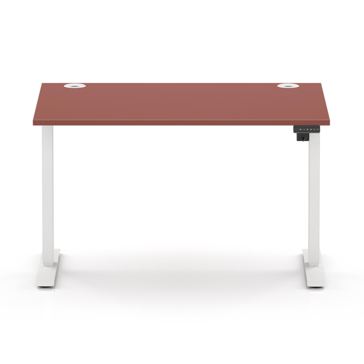 Air Lite 1200 x 800mm Height Adjustable Office Desk Brick Red Top Cable Ports White Leg Air Lite 1200 x 800mm Height Adjustable Office Desk Brick Red Top Cable Ports White Leg