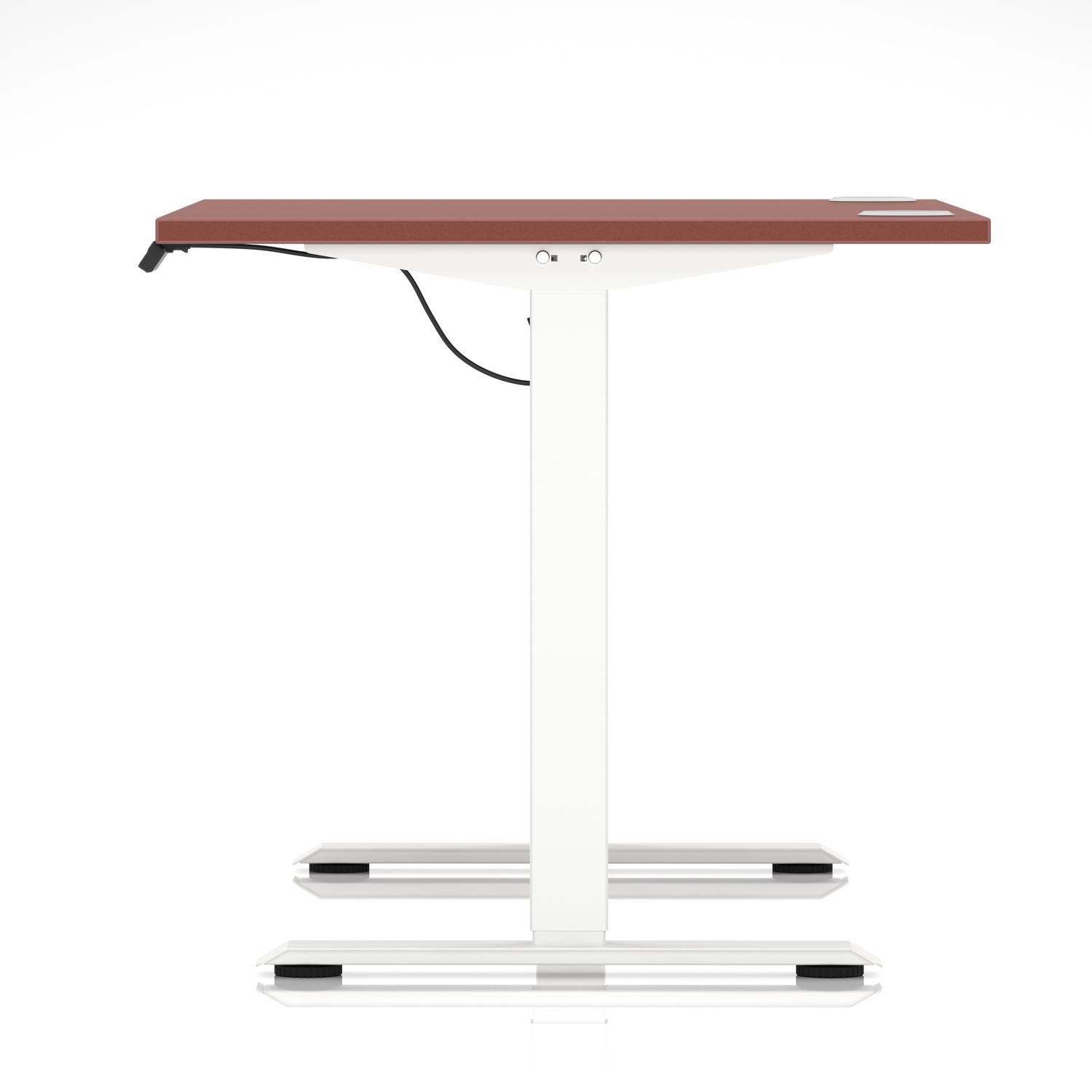 Air Lite 1200 x 800mm Height Adjustable Office Desk Brick Red Top Cable Ports White Leg Air Lite 1200 x 800mm Height Adjustable Office Desk Brick Red Top Cable Ports White Leg