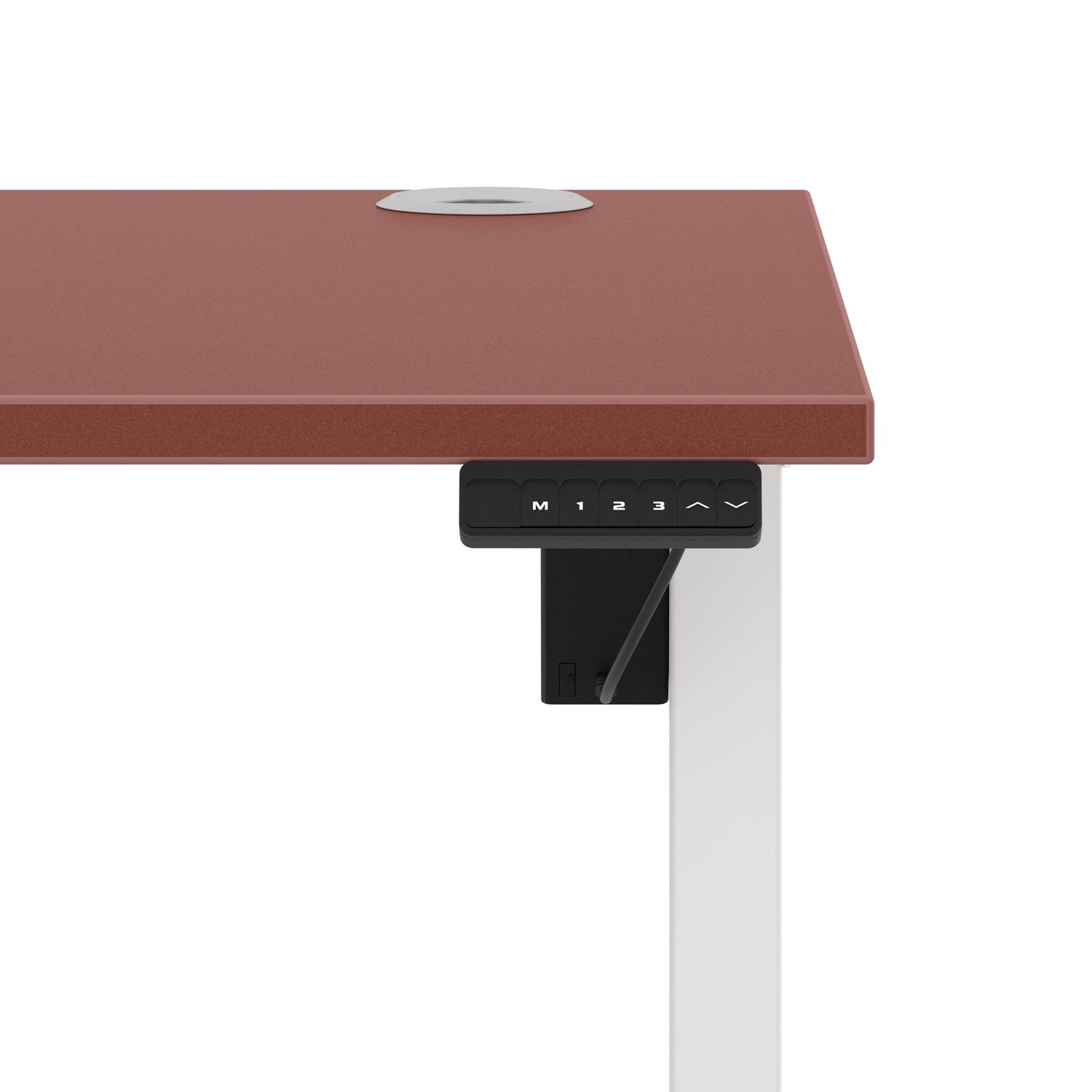 Air Lite 1200 x 800mm Height Adjustable Office Desk Brick Red Top Cable Ports White Leg Air Lite 1200 x 800mm Height Adjustable Office Desk Brick Red Top Cable Ports White Leg
