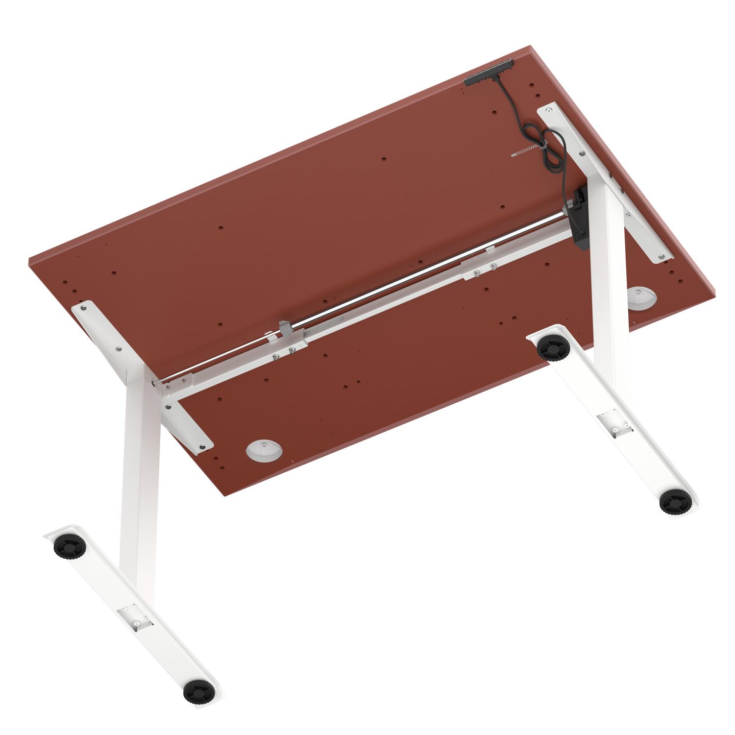 Air Lite 1200 x 800mm Height Adjustable Office Desk Brick Red Top Cable Ports White Leg Air Lite 1200 x 800mm Height Adjustable Office Desk Brick Red Top Cable Ports White Leg