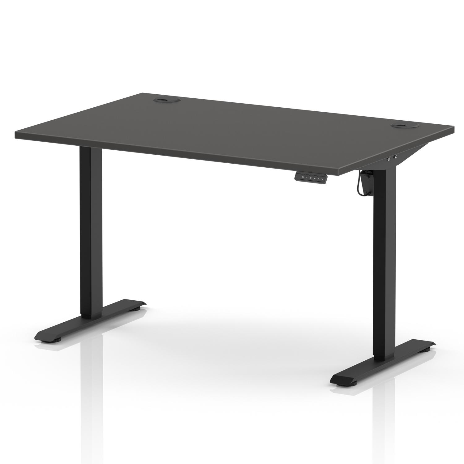 Air Lite 1200 x 800mm Height Adjustable Office Desk Carbon Grey Top Cable Ports Black Leg