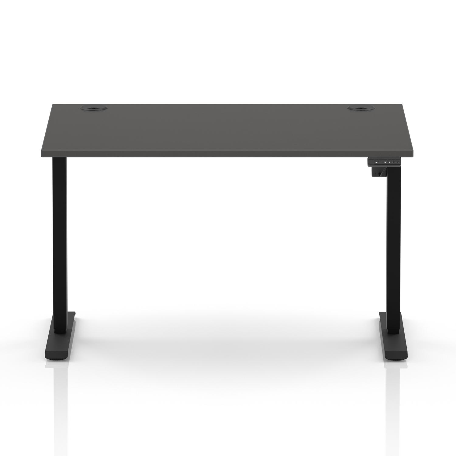 Air Lite 1200 x 800mm Height Adjustable Office Desk Carbon Grey Top Cable Ports Black Leg