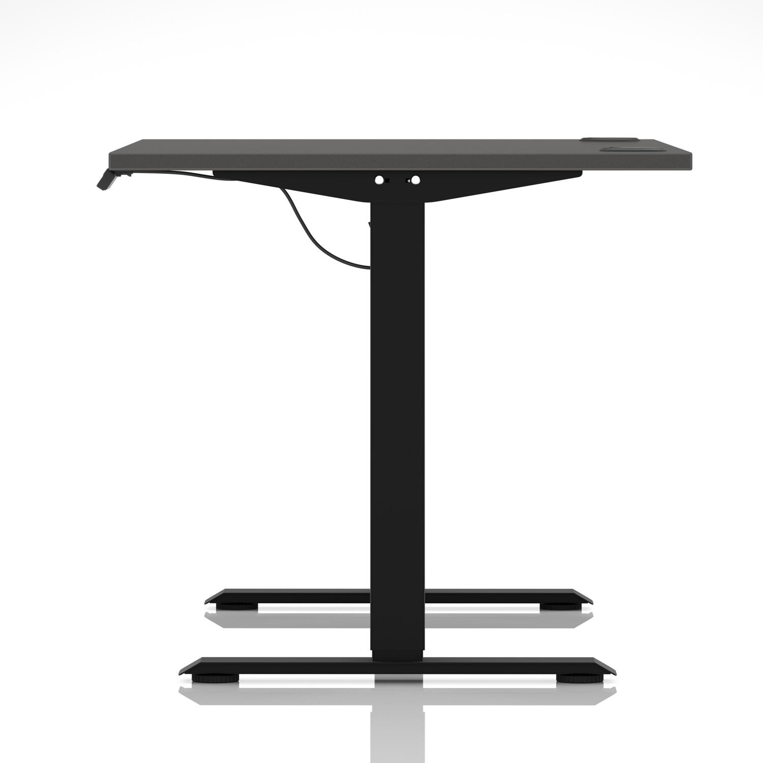 Air Lite 1200 x 800mm Height Adjustable Office Desk Carbon Grey Top Cable Ports Black Leg