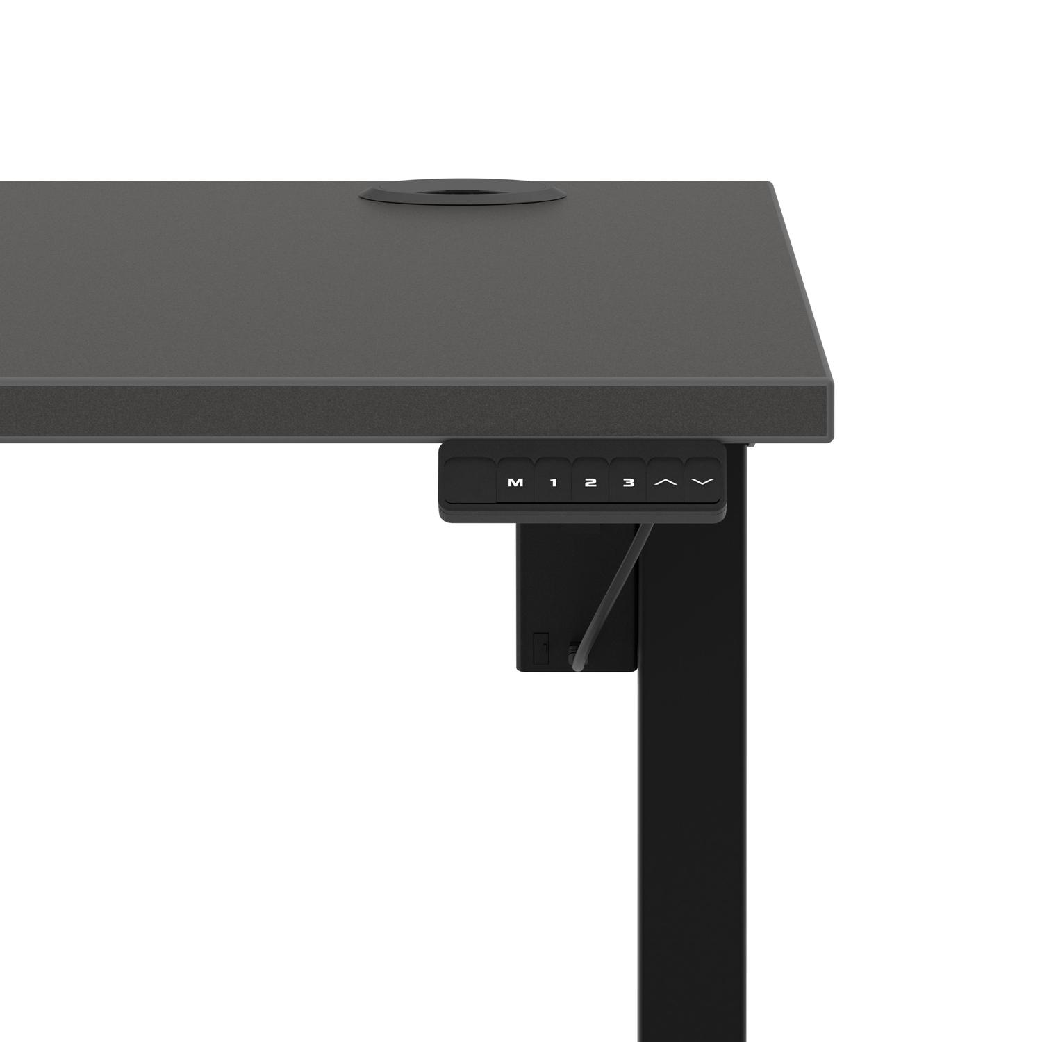 Air Lite 1200 x 800mm Height Adjustable Office Desk Carbon Grey Top Cable Ports Black Leg