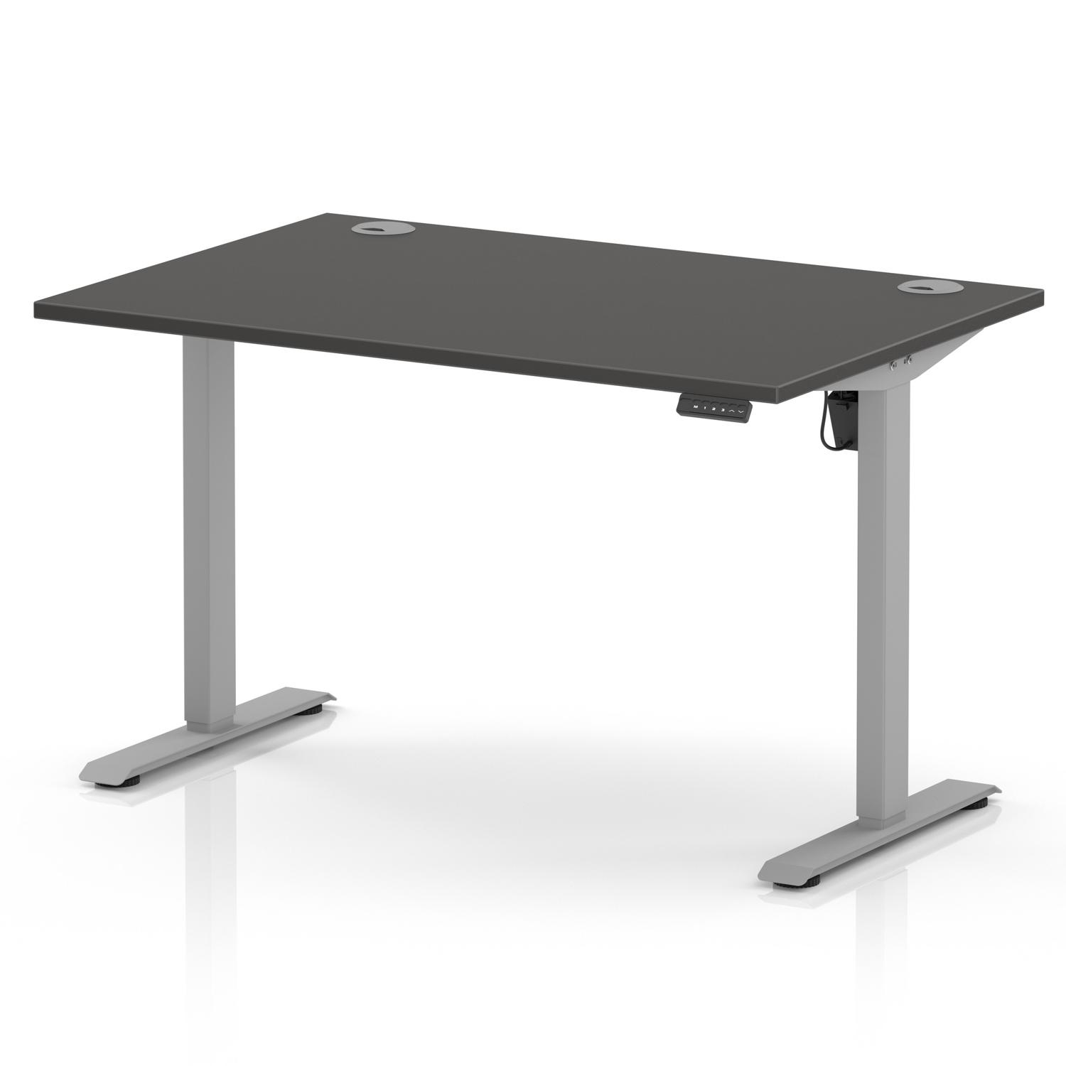 Air Lite 1200 x 800mm Height Adjustable Office Desk Carbon Grey Top Cable Ports Silver Leg