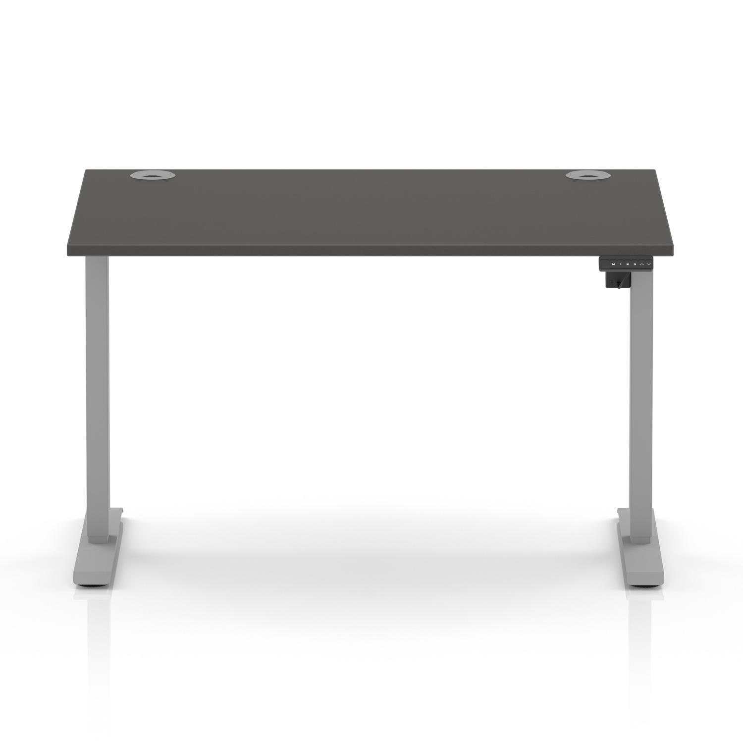 Air Lite 1200 x 800mm Height Adjustable Office Desk Carbon Grey Top Cable Ports Silver Leg
