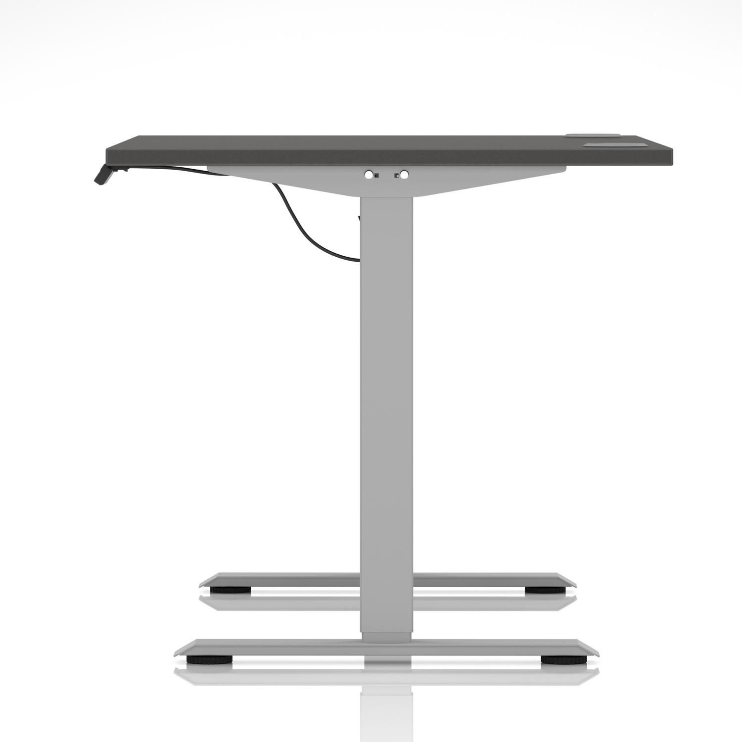 Air Lite 1200 x 800mm Height Adjustable Office Desk Carbon Grey Top Cable Ports Silver Leg