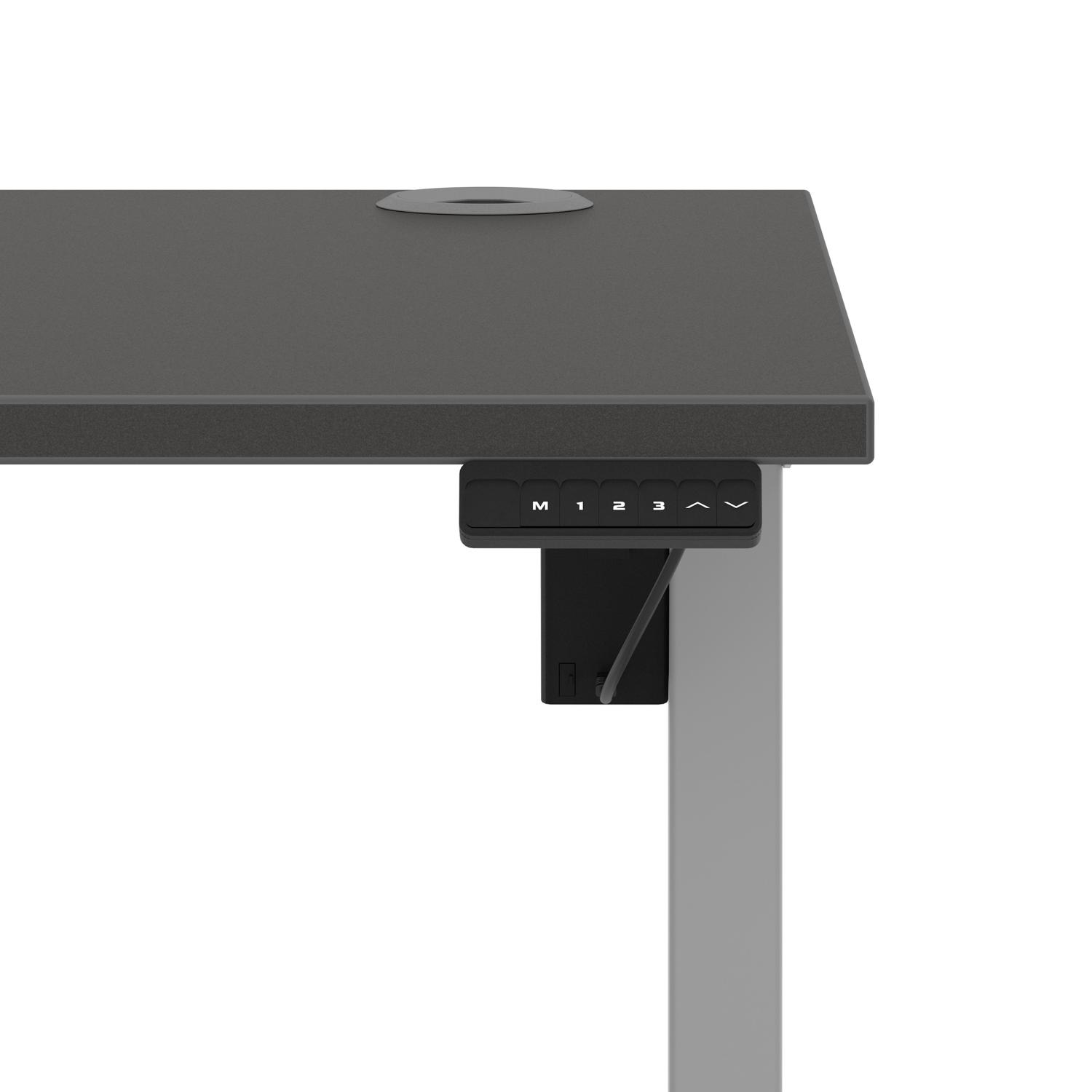 Air Lite 1200 x 800mm Height Adjustable Office Desk Carbon Grey Top Cable Ports Silver Leg