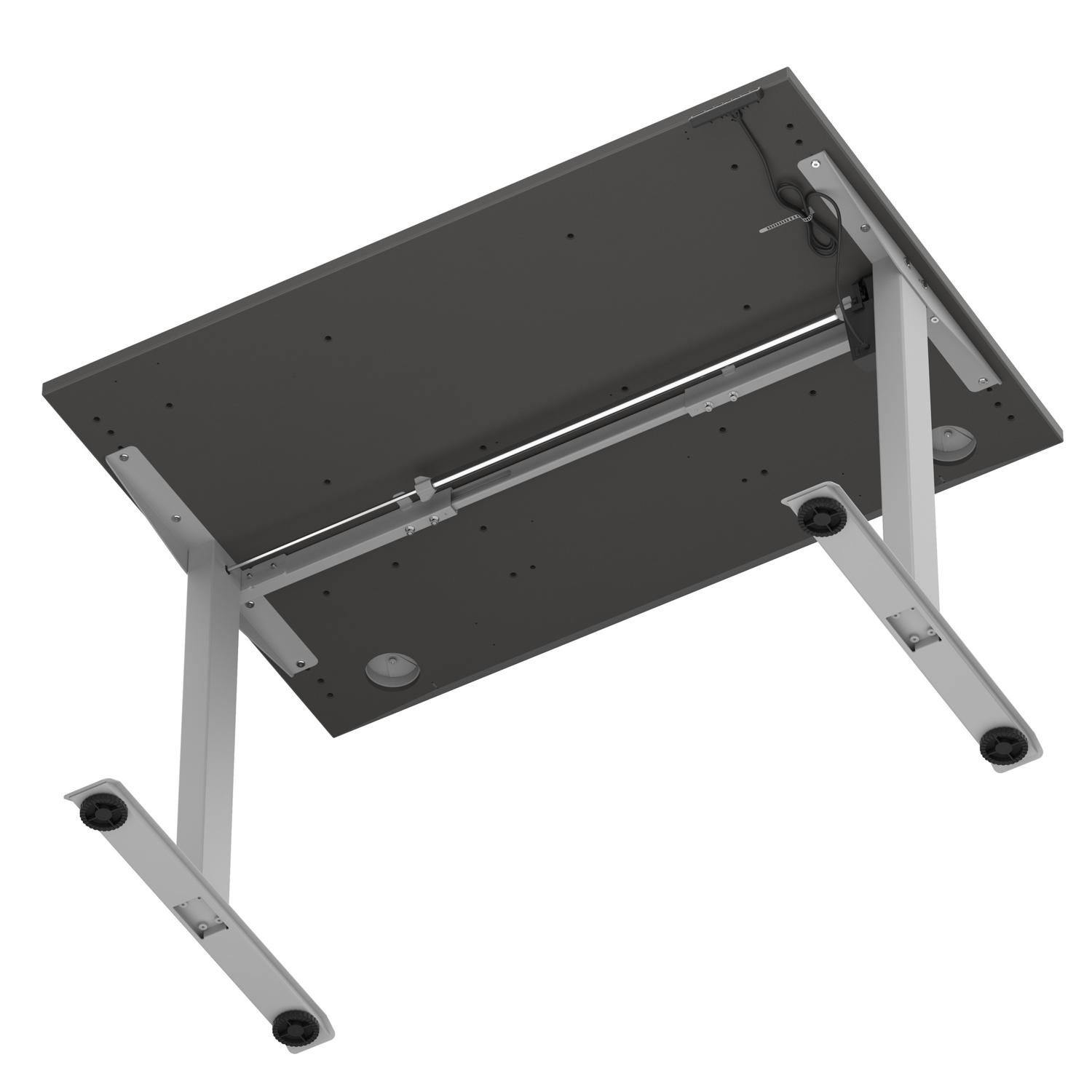Air Lite 1200 x 800mm Height Adjustable Office Desk Carbon Grey Top Cable Ports Silver Leg