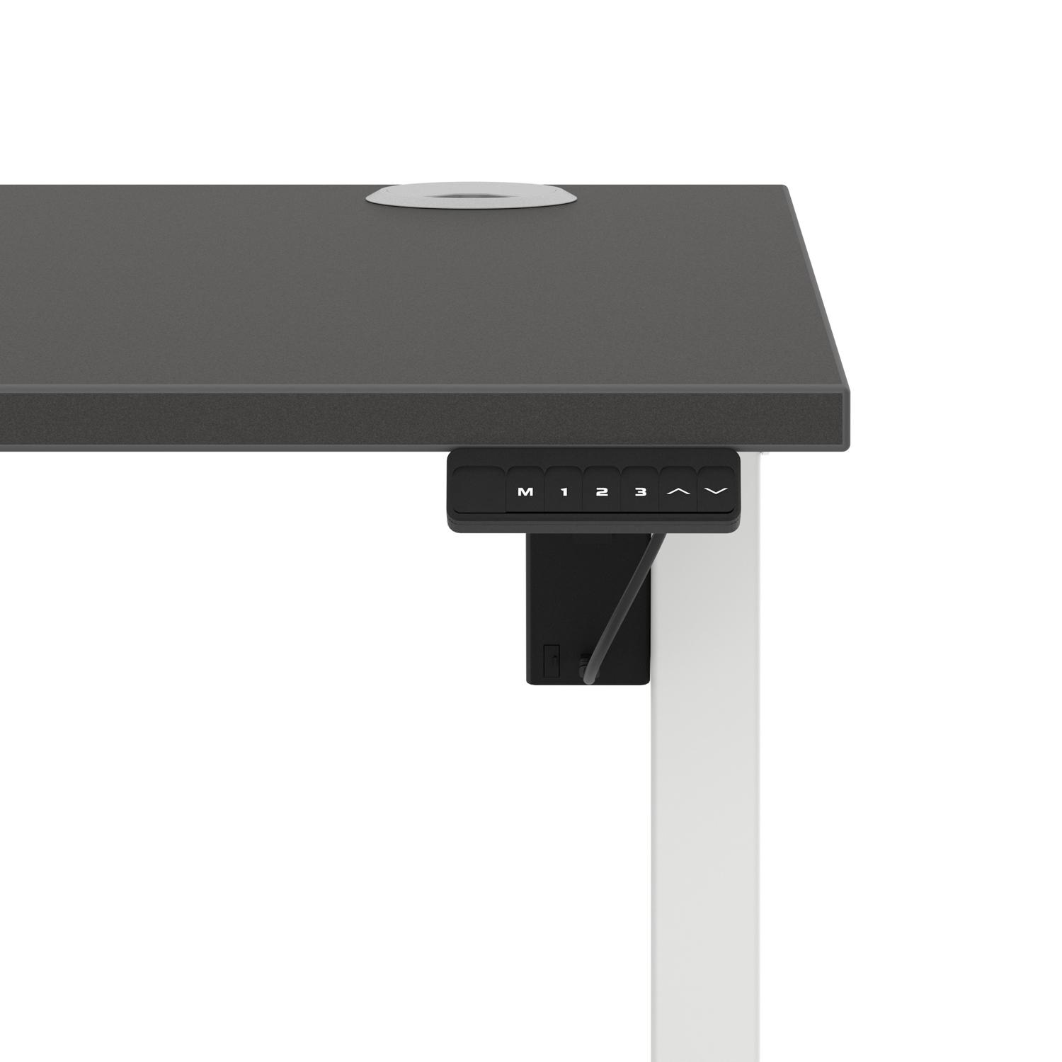 Air Lite 1200 x 800mm Height Adjustable Office Desk Carbon Grey Top Cable Ports White Leg Air Lite 1200 x 800mm Height Adjustable Office Desk Carbon Grey Top Cable Ports White Leg