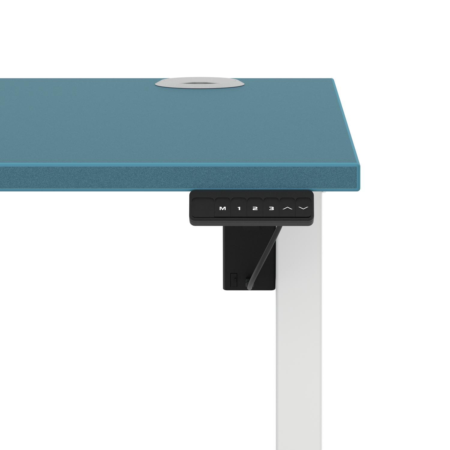 Air Lite 1200 x 800mm Height Adjustable Office Desk Dark Teal Top Cable Ports White Leg Air Lite 1200 x 800mm Height Adjustable Office Desk Dark Teal Top Cable Ports White Leg