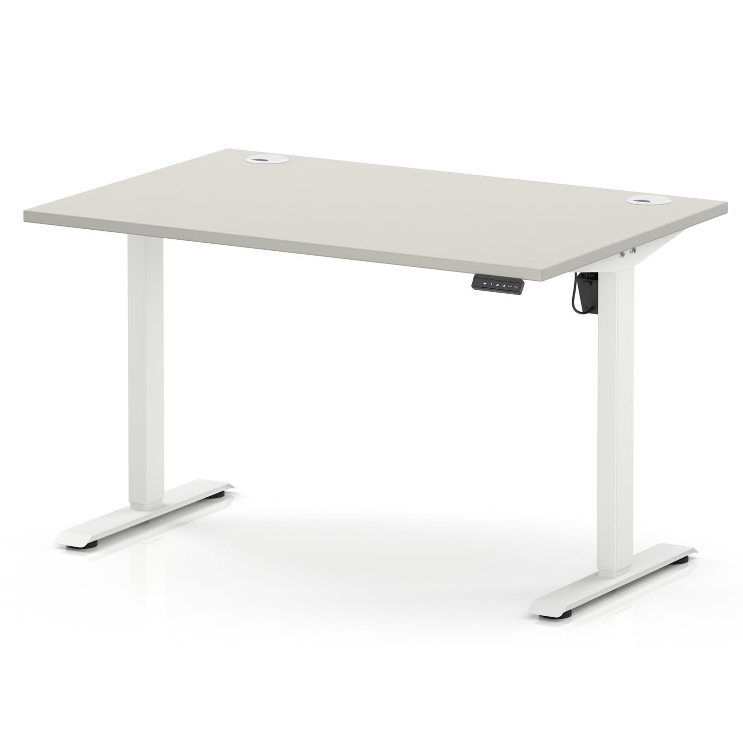 Air Lite 1200 x 800mm Height Adjustable Office Desk Dove Grey Top Cable Ports White Leg Air Lite 1200 x 800mm Height Adjustable Office Desk Dove Grey Top Cable Ports White Leg