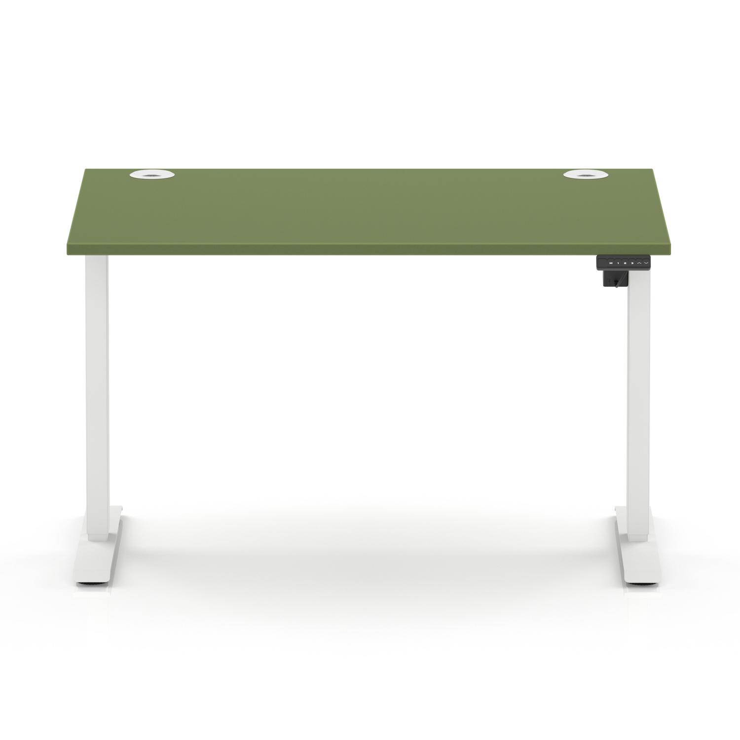 Air Lite 1200 x 800mm Height Adjustable Office Desk Moss Green Top Cable Ports White Leg Air Lite 1200 x 800mm Height Adjustable Office Desk Moss Green Top Cable Ports White Leg