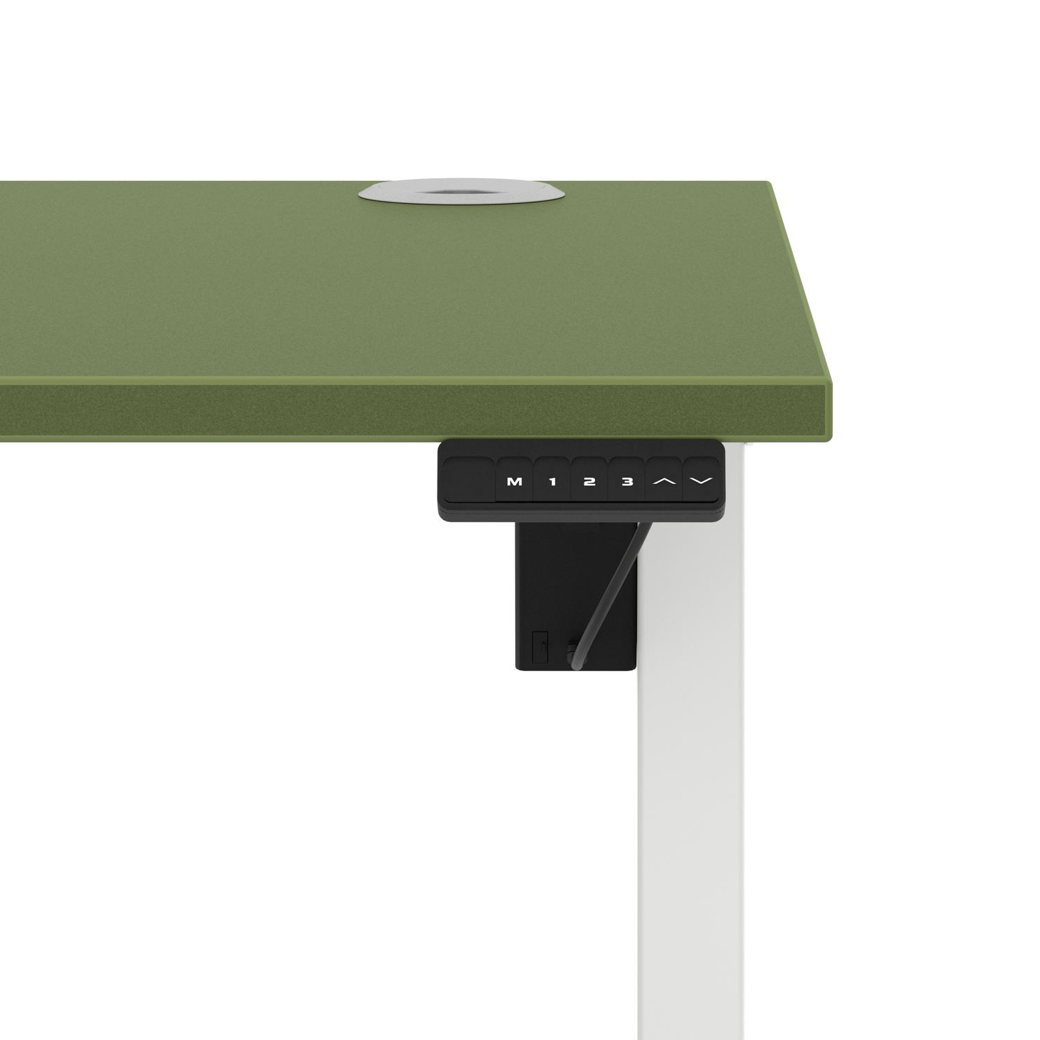Air Lite 1200 x 800mm Height Adjustable Office Desk Moss Green Top Cable Ports White Leg Air Lite 1200 x 800mm Height Adjustable Office Desk Moss Green Top Cable Ports White Leg