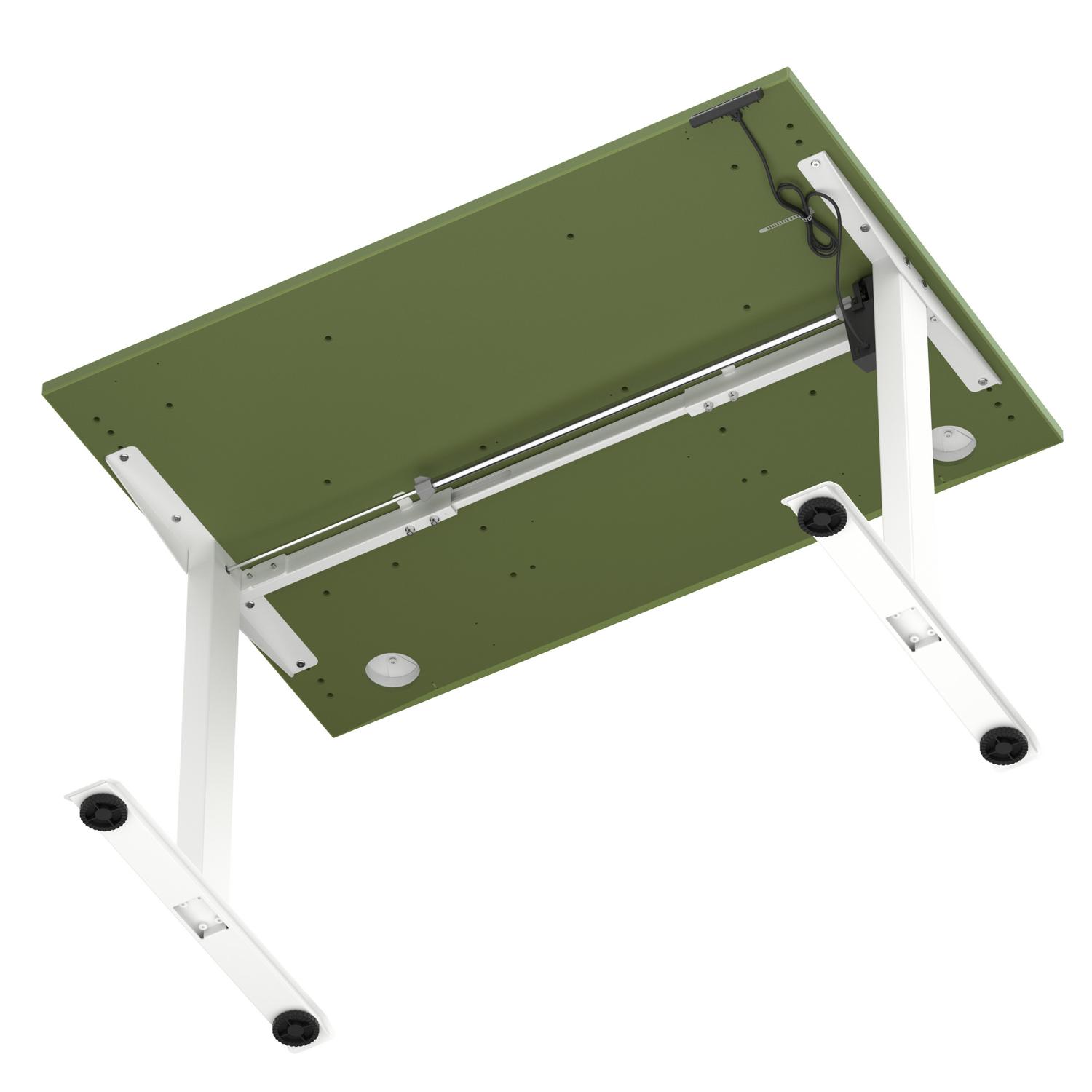 Air Lite 1200 x 800mm Height Adjustable Office Desk Moss Green Top Cable Ports White Leg Air Lite 1200 x 800mm Height Adjustable Office Desk Moss Green Top Cable Ports White Leg