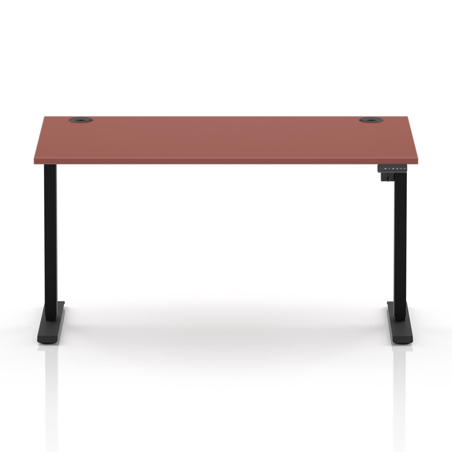 Air Lite 1400 x 800mm Height Adjustable Office Desk Brick Red Top Cable Ports Black Leg Air Lite 1400 x 800mm Height Adjustable Office Desk Brick Red Top Cable Ports Black Leg