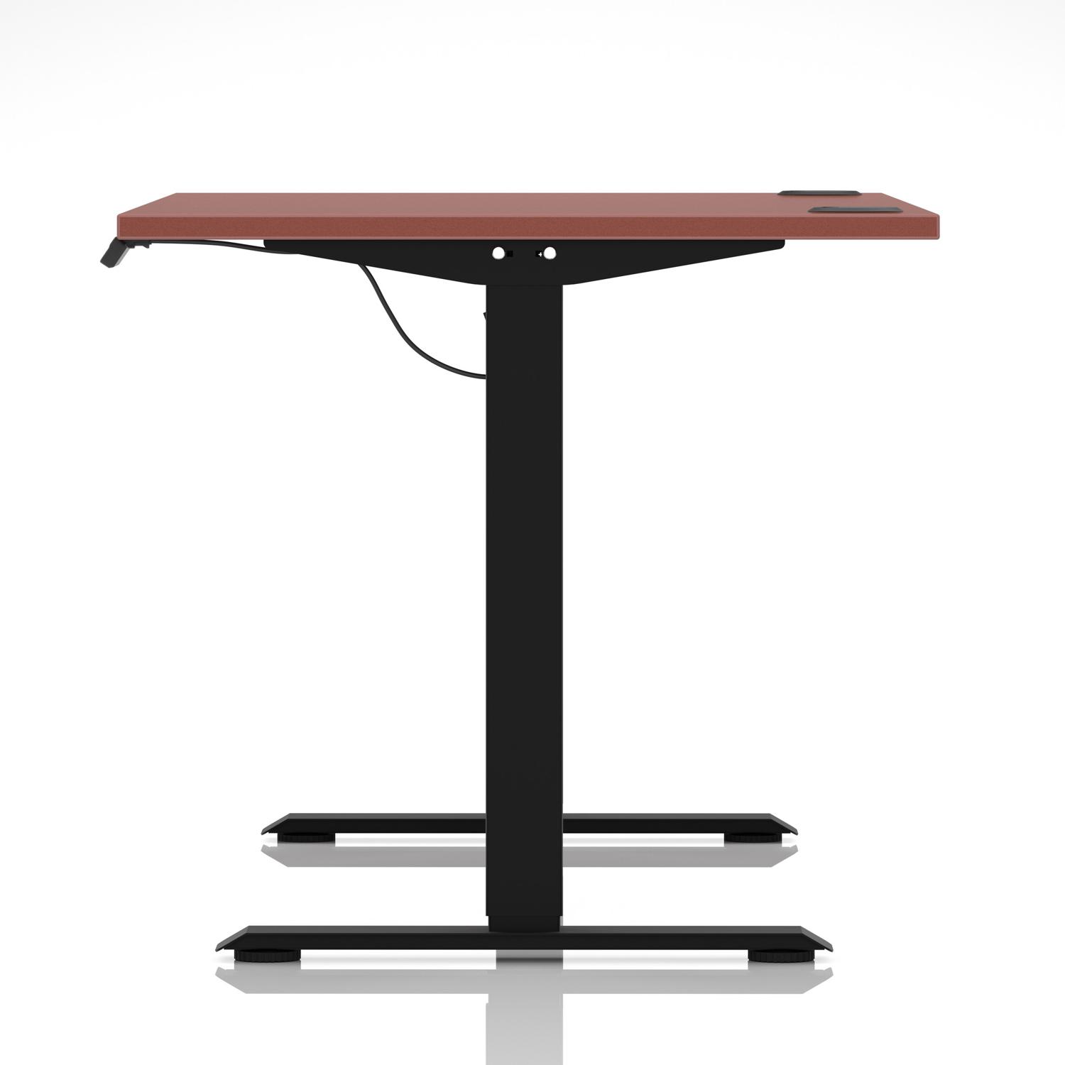 Air Lite 1400 x 800mm Height Adjustable Office Desk Brick Red Top Cable Ports Black Leg Air Lite 1400 x 800mm Height Adjustable Office Desk Brick Red Top Cable Ports Black Leg