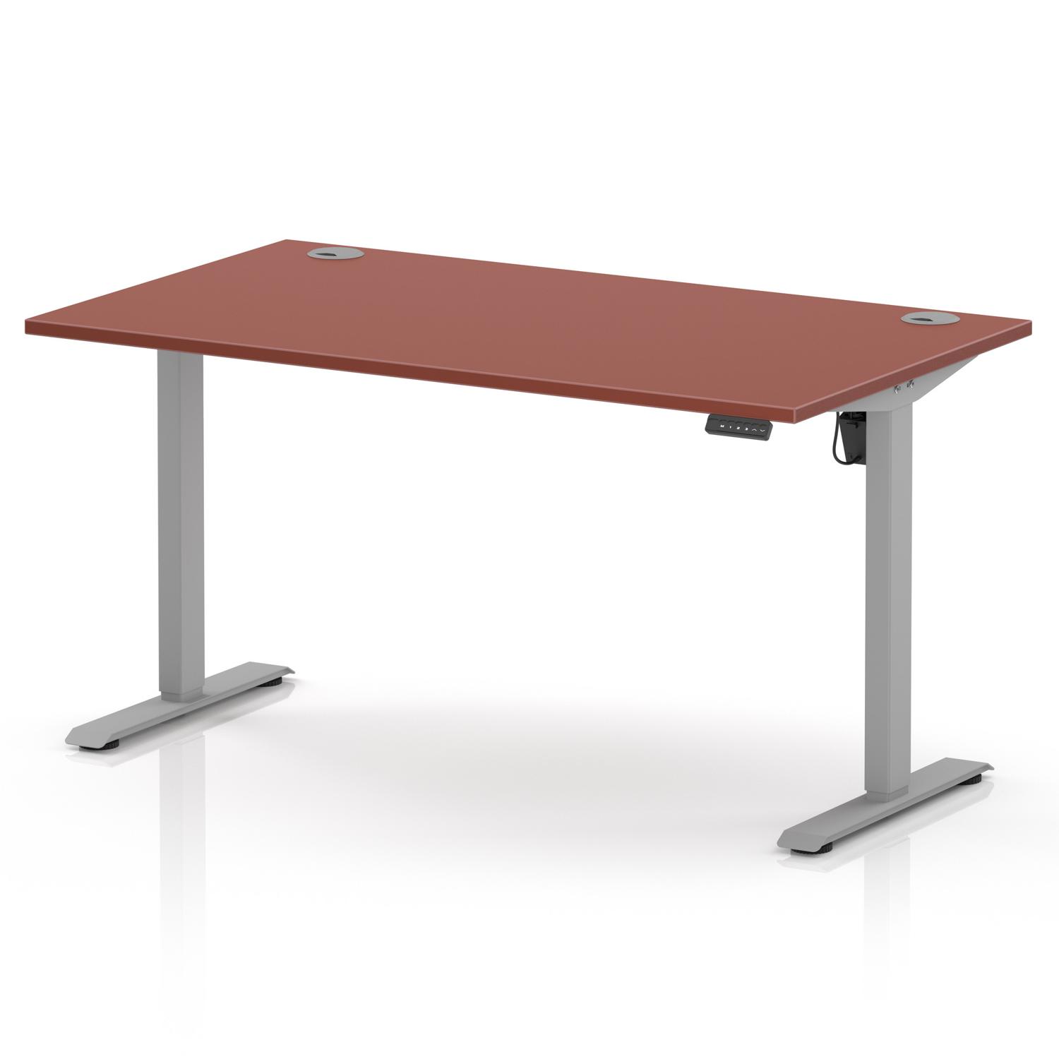 Air Lite 1400 x 800mm Height Adjustable Office Desk Brick Red Top Cable Ports Silver Leg