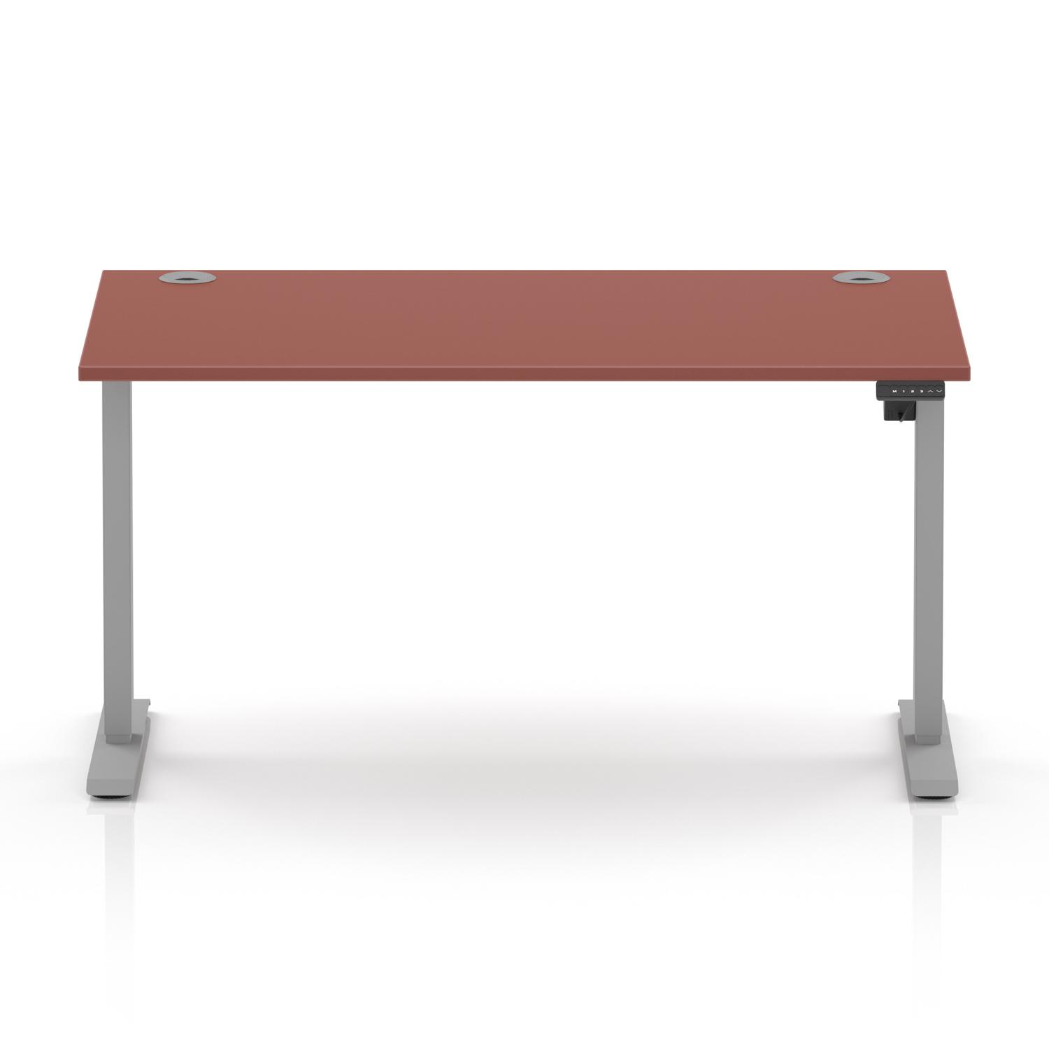 Air Lite 1400 x 800mm Height Adjustable Office Desk Brick Red Top Cable Ports Silver Leg