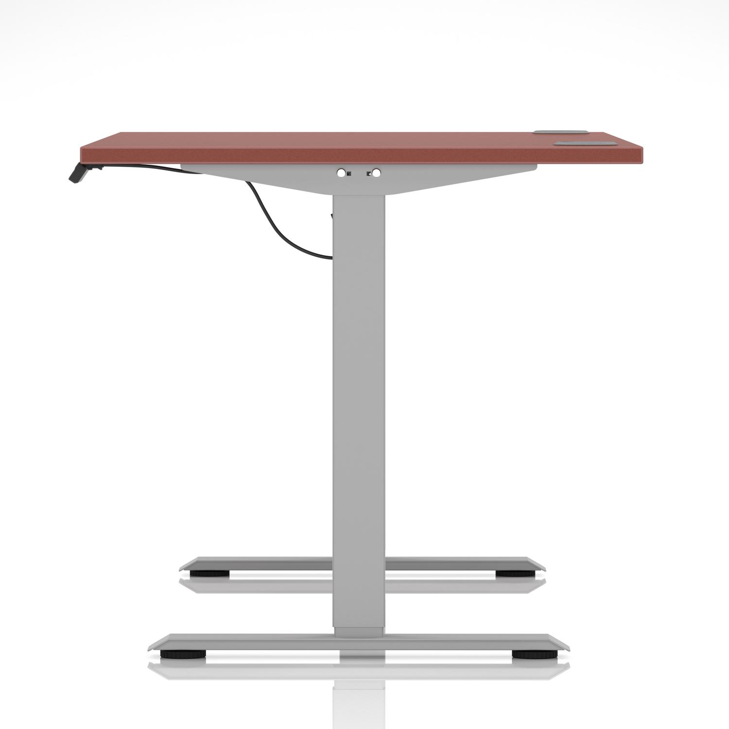 Air Lite 1400 x 800mm Height Adjustable Office Desk Brick Red Top Cable Ports Silver Leg