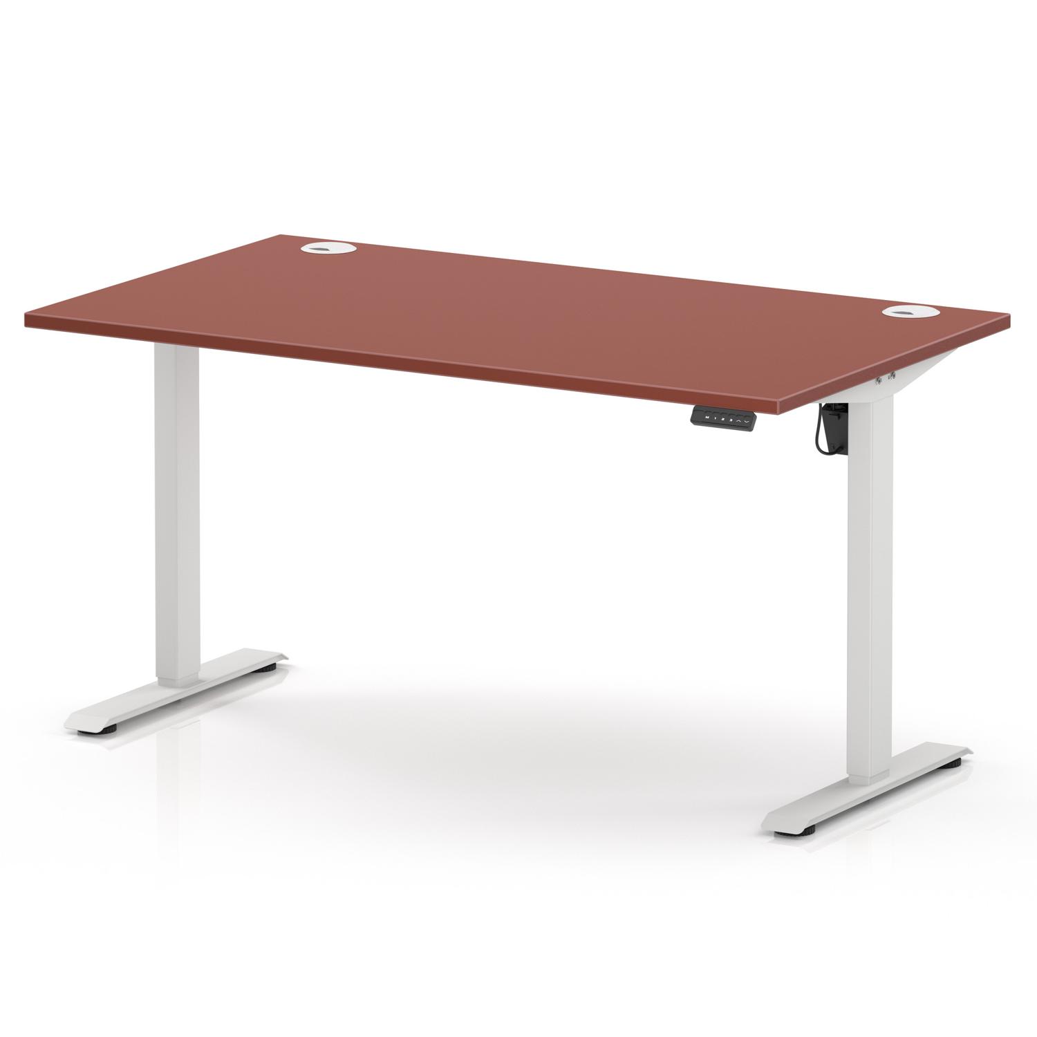 Air Lite 1400 x 800mm Height Adjustable Office Desk Brick Red Top Cable Ports White Leg Air Lite 1400 x 800mm Height Adjustable Office Desk Brick Red Top Cable Ports White Leg