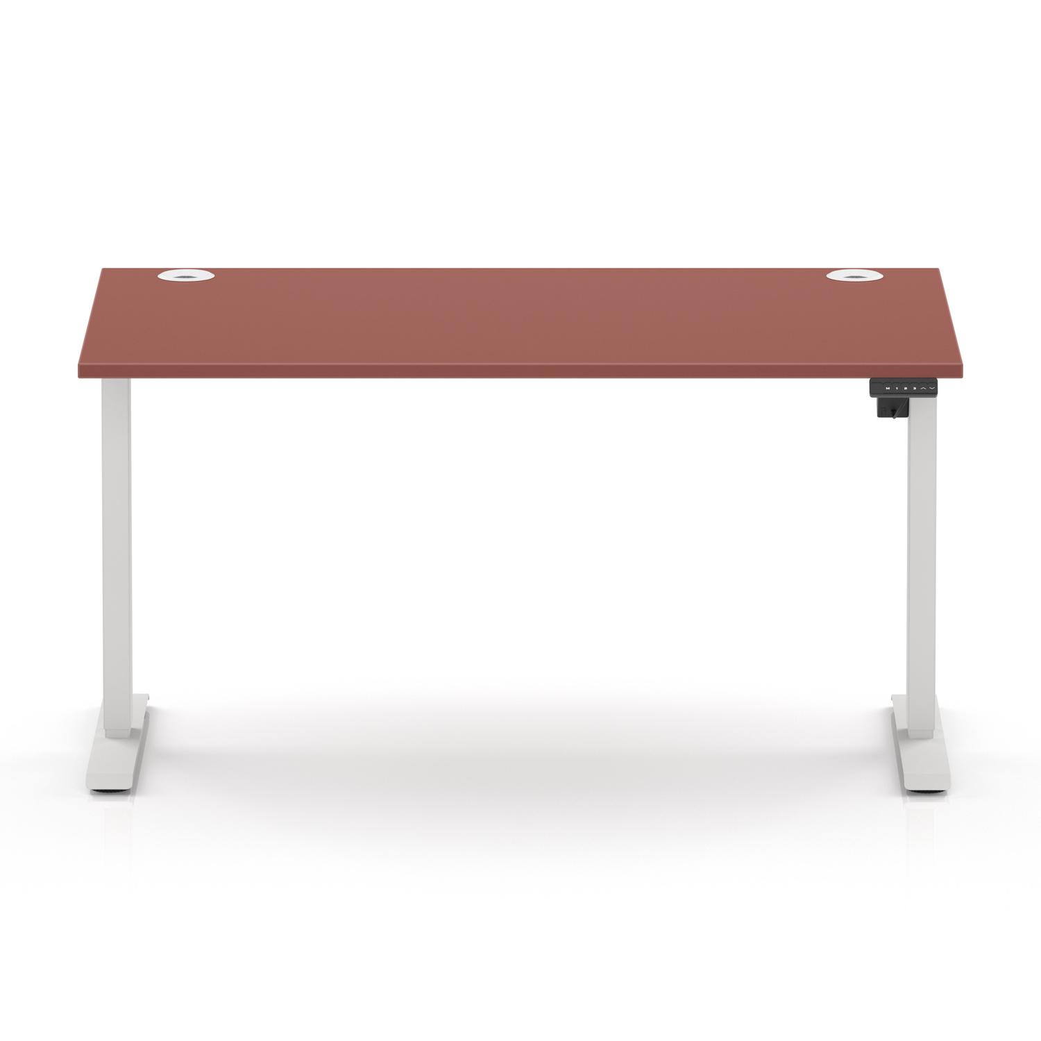 Air Lite 1400 x 800mm Height Adjustable Office Desk Brick Red Top Cable Ports White Leg Air Lite 1400 x 800mm Height Adjustable Office Desk Brick Red Top Cable Ports White Leg