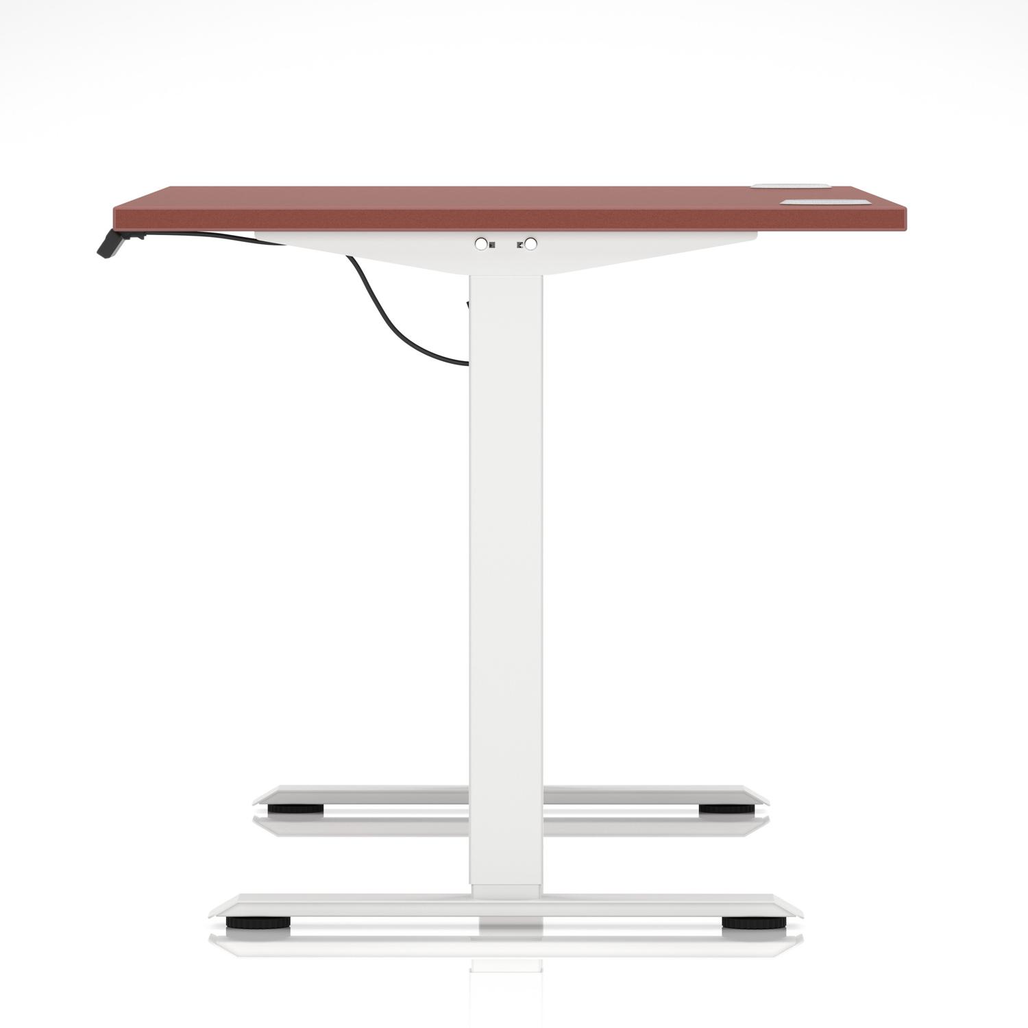 Air Lite 1400 x 800mm Height Adjustable Office Desk Brick Red Top Cable Ports White Leg Air Lite 1400 x 800mm Height Adjustable Office Desk Brick Red Top Cable Ports White Leg