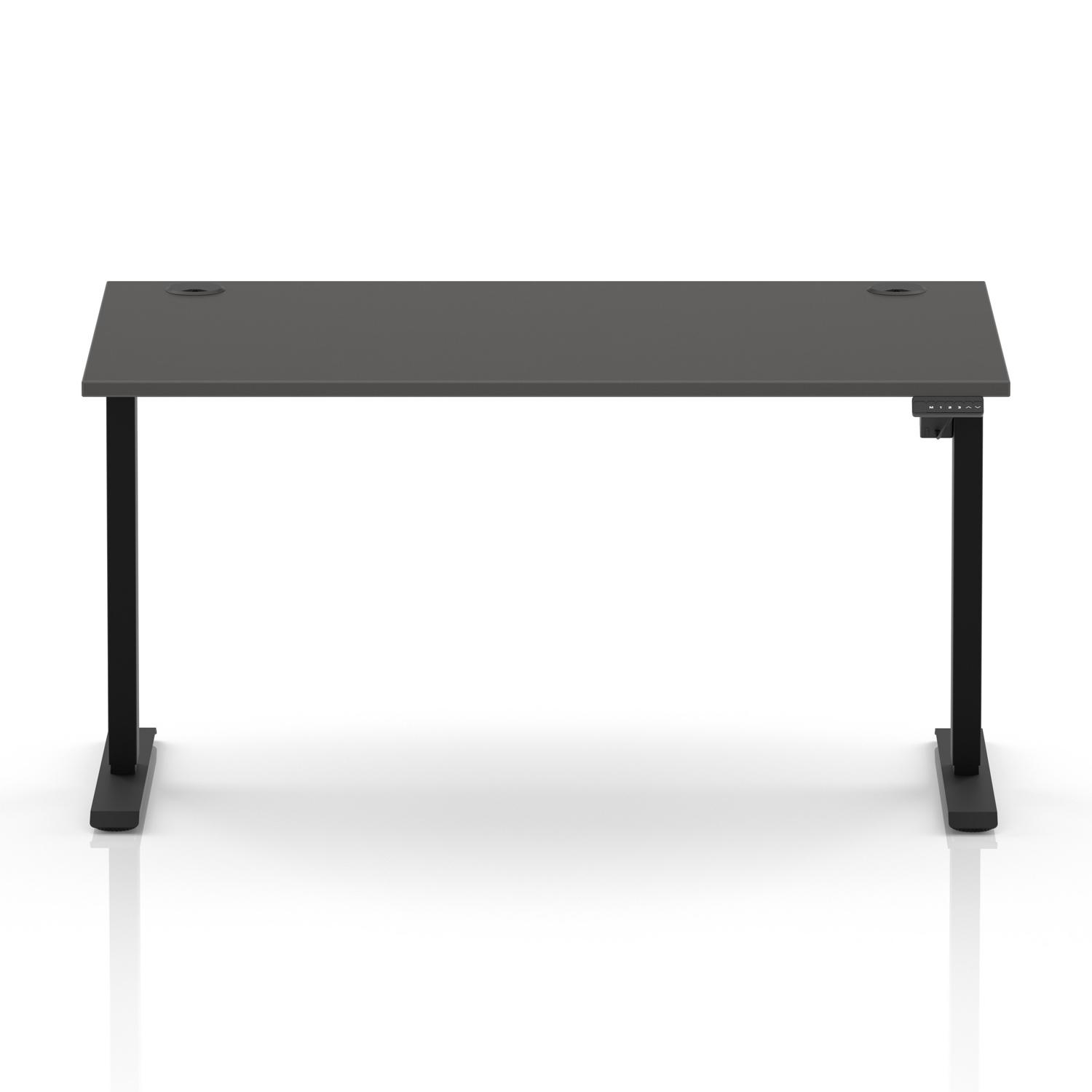 Air Lite 1400 x 800mm Height Adjustable Office Desk Carbon Grey Top Cable Ports Black Leg Air Lite 1400 x 800mm Height Adjustable Office Desk Carbon Grey Top Cable Ports Black Leg