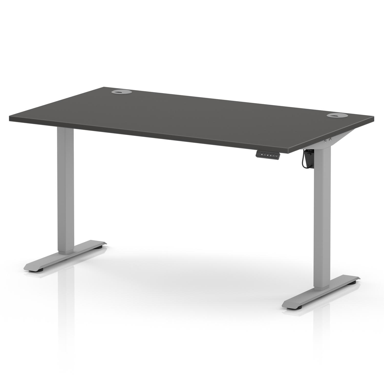 Air Lite 1400 x 800mm Height Adjustable Office Desk Carbon Grey Top Cable Ports Silver Leg Air Lite 1400 x 800mm Height Adjustable Office Desk Carbon Grey Top Cable Ports Silver Leg