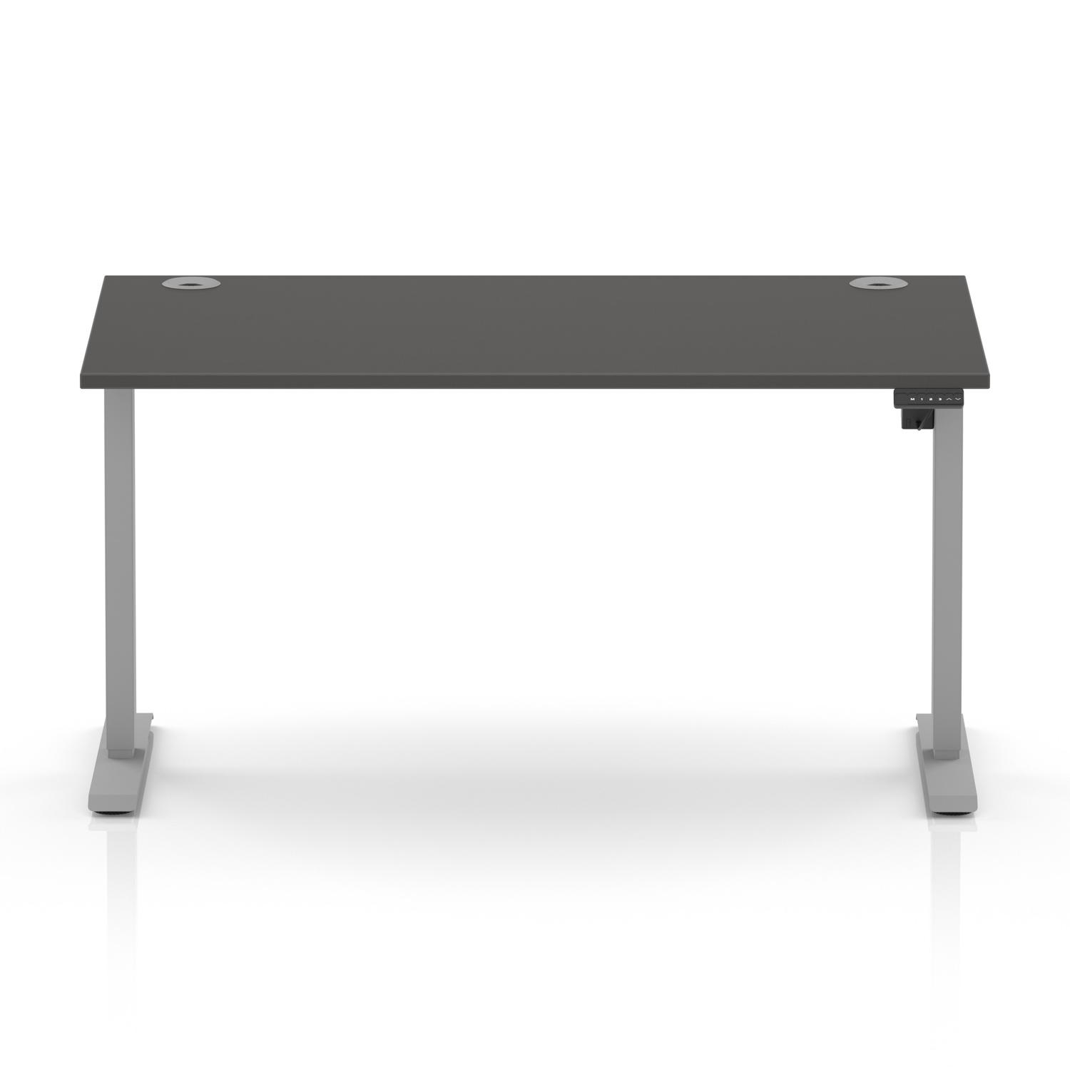 Air Lite 1400 x 800mm Height Adjustable Office Desk Carbon Grey Top Cable Ports Silver Leg Air Lite 1400 x 800mm Height Adjustable Office Desk Carbon Grey Top Cable Ports Silver Leg