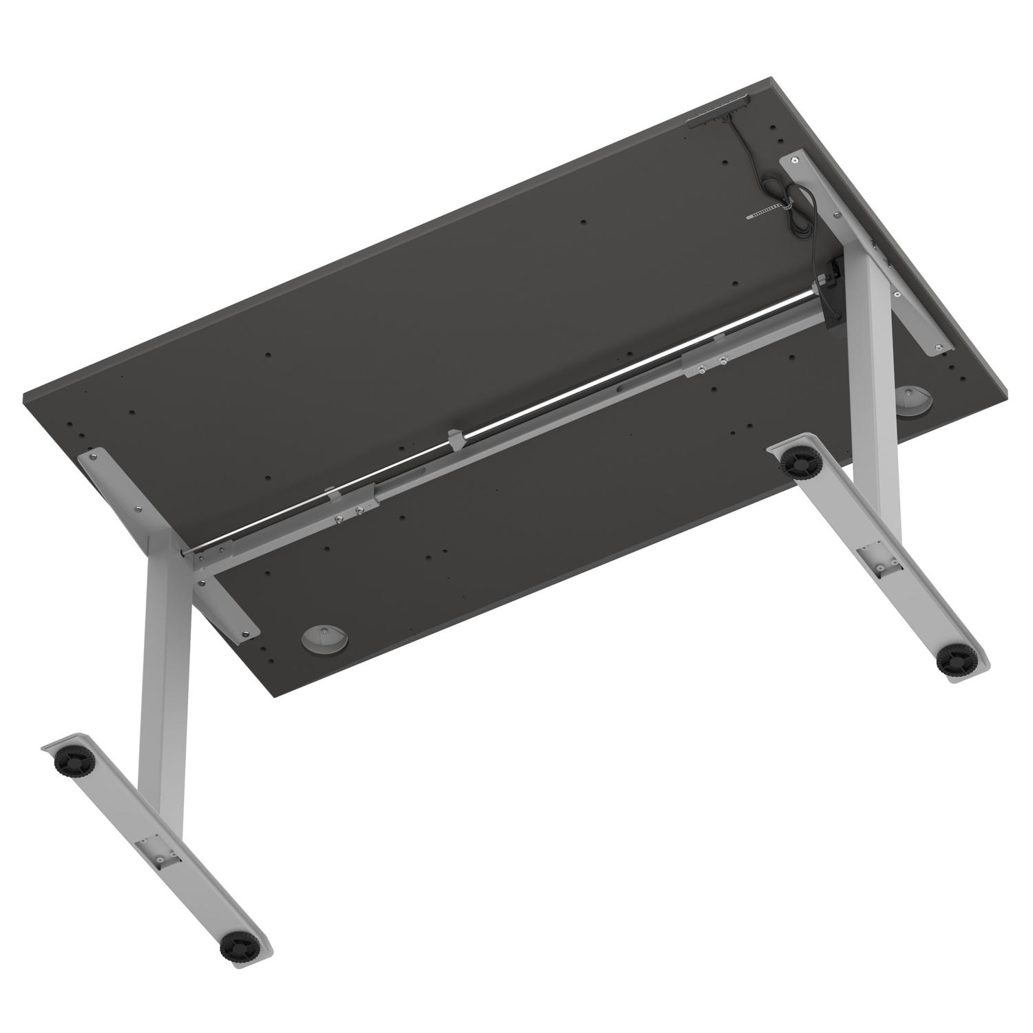 Air Lite 1400 x 800mm Height Adjustable Office Desk Carbon Grey Top Cable Ports Silver Leg Air Lite 1400 x 800mm Height Adjustable Office Desk Carbon Grey Top Cable Ports Silver Leg