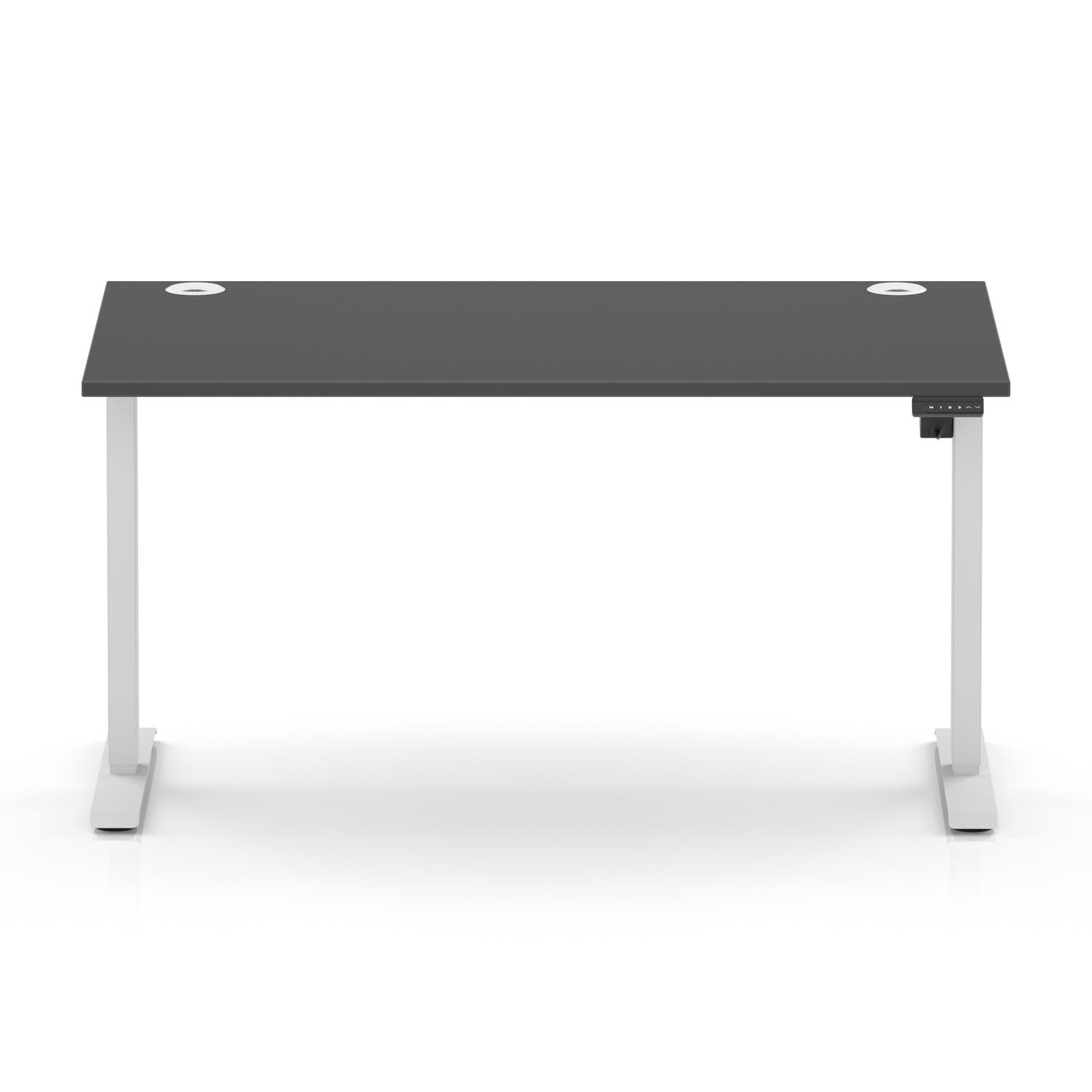 Air Lite 1400 x 800mm Height Adjustable Office Desk Carbon Grey Top Cable Ports White Leg Air Lite 1400 x 800mm Height Adjustable Office Desk Carbon Grey Top Cable Ports White Leg