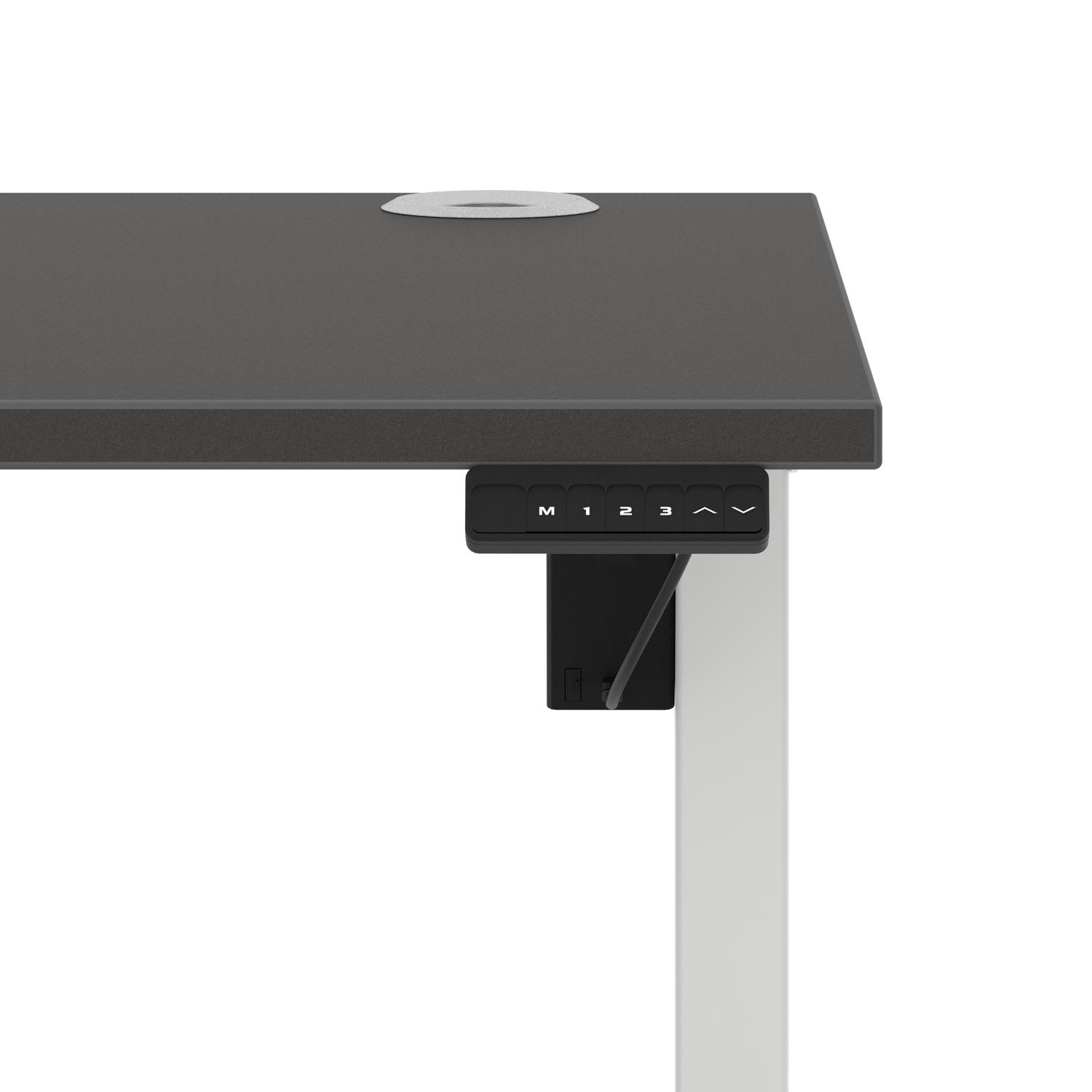 Air Lite 1400 x 800mm Height Adjustable Office Desk Carbon Grey Top Cable Ports White Leg Air Lite 1400 x 800mm Height Adjustable Office Desk Carbon Grey Top Cable Ports White Leg