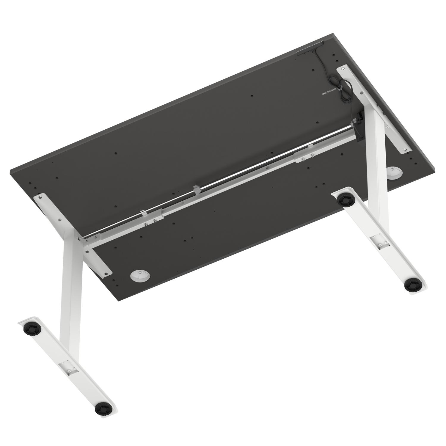Air Lite 1400 x 800mm Height Adjustable Office Desk Carbon Grey Top Cable Ports White Leg Air Lite 1400 x 800mm Height Adjustable Office Desk Carbon Grey Top Cable Ports White Leg