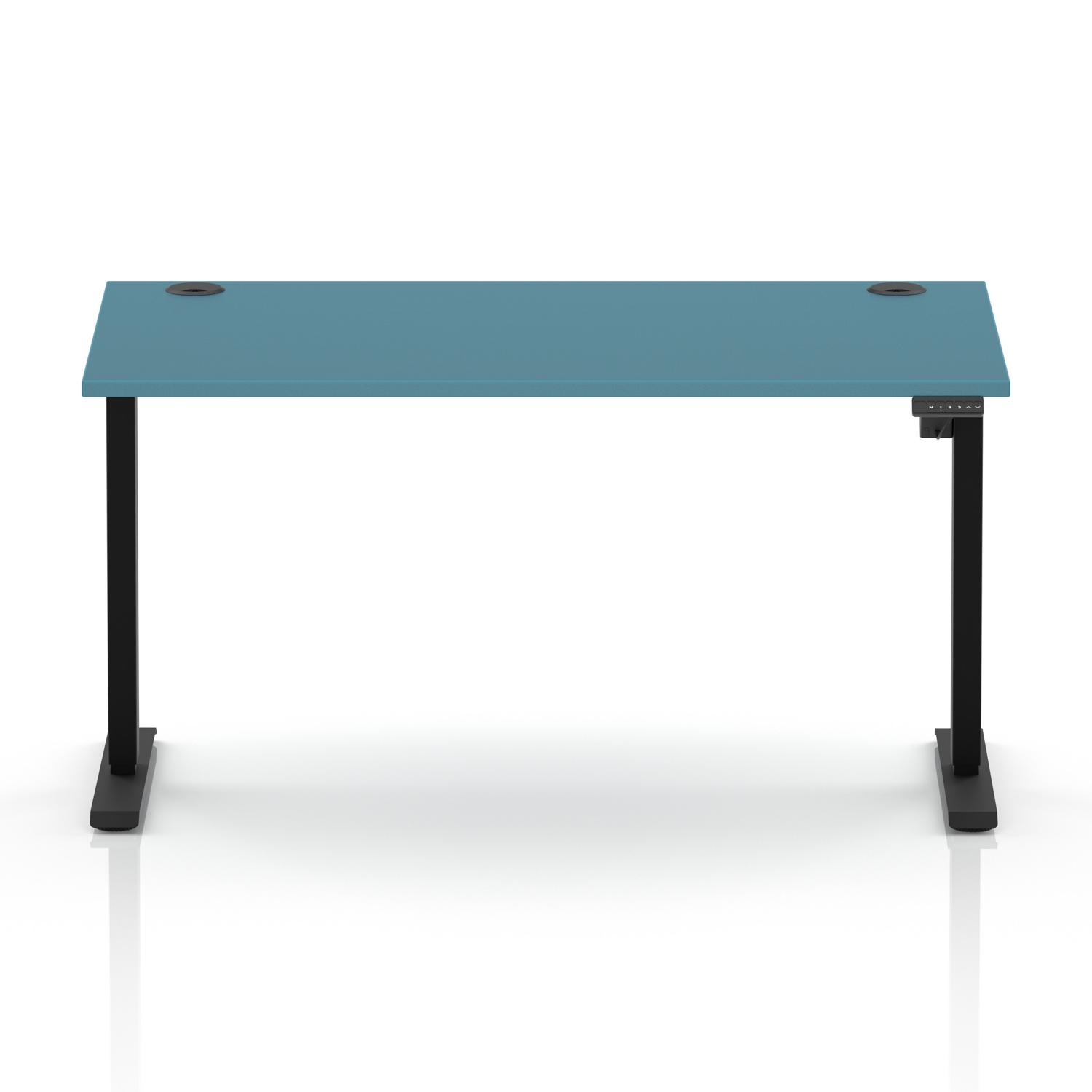 Air Lite 1400 x 800mm Height Adjustable Office Desk Dark Teal Top Cable Ports Black Leg Air Lite 1400 x 800mm Height Adjustable Office Desk Dark Teal Top Cable Ports Black Leg