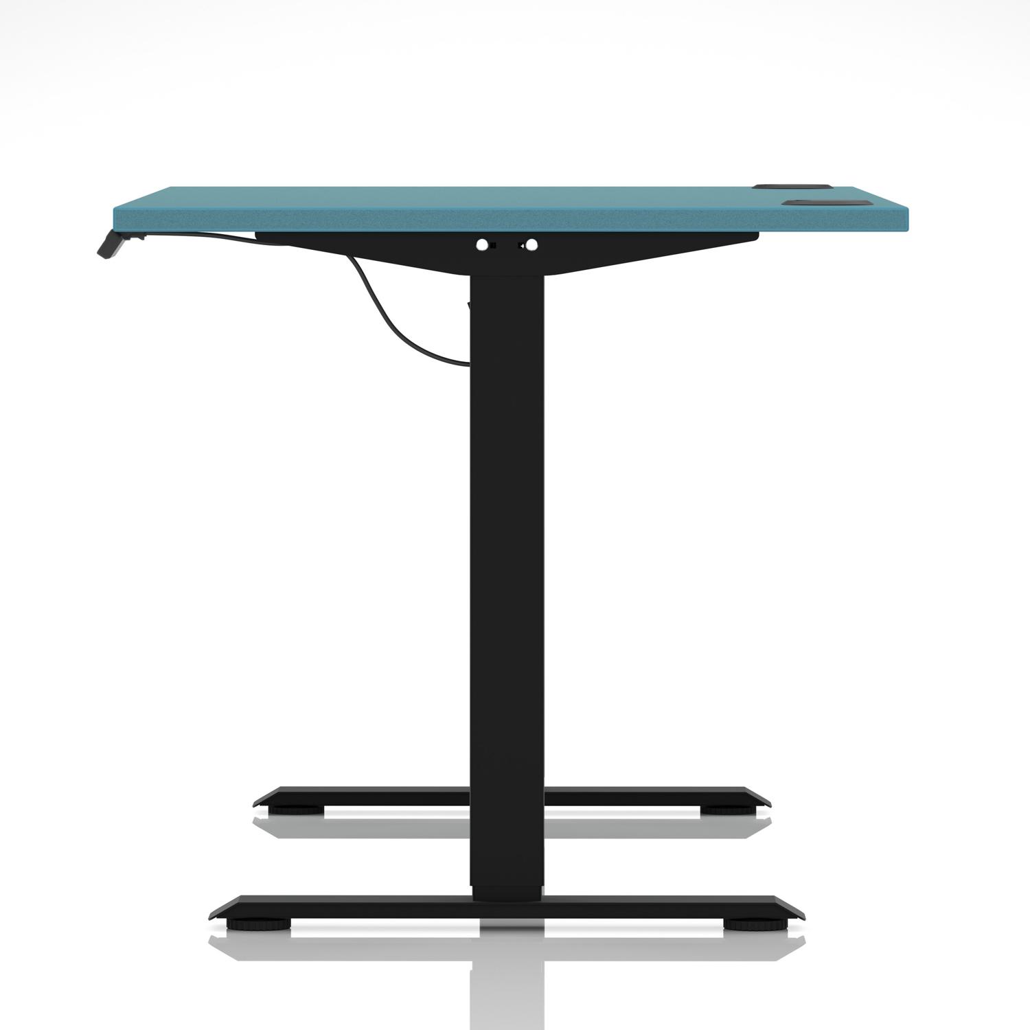 Air Lite 1400 x 800mm Height Adjustable Office Desk Dark Teal Top Cable Ports Black Leg Air Lite 1400 x 800mm Height Adjustable Office Desk Dark Teal Top Cable Ports Black Leg