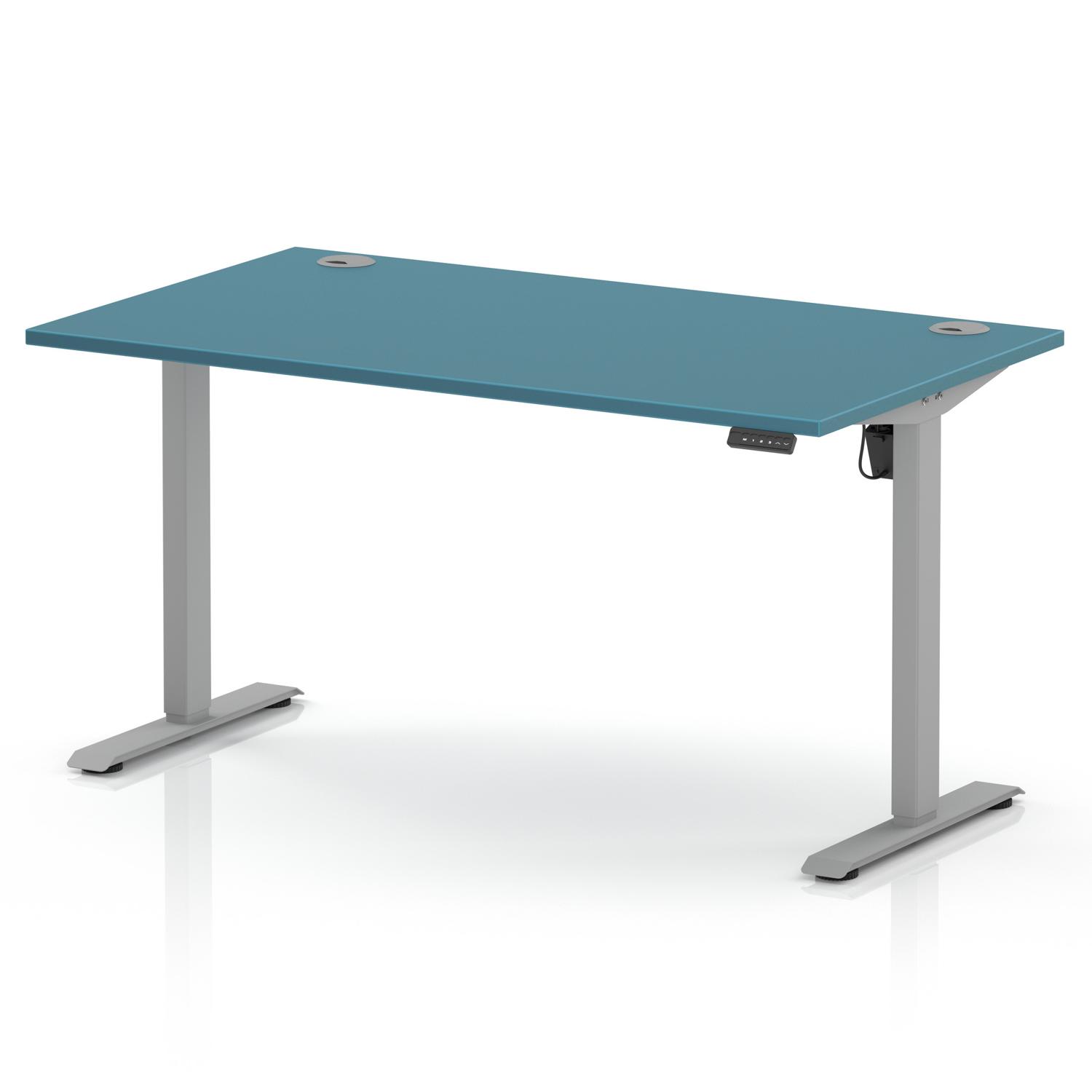 Air Lite 1400 x 800mm Height Adjustable Office Desk Dark Teal Top Cable Ports Silver Leg Air Lite 1400 x 800mm Height Adjustable Office Desk Dark Teal Top Cable Ports Silver Leg